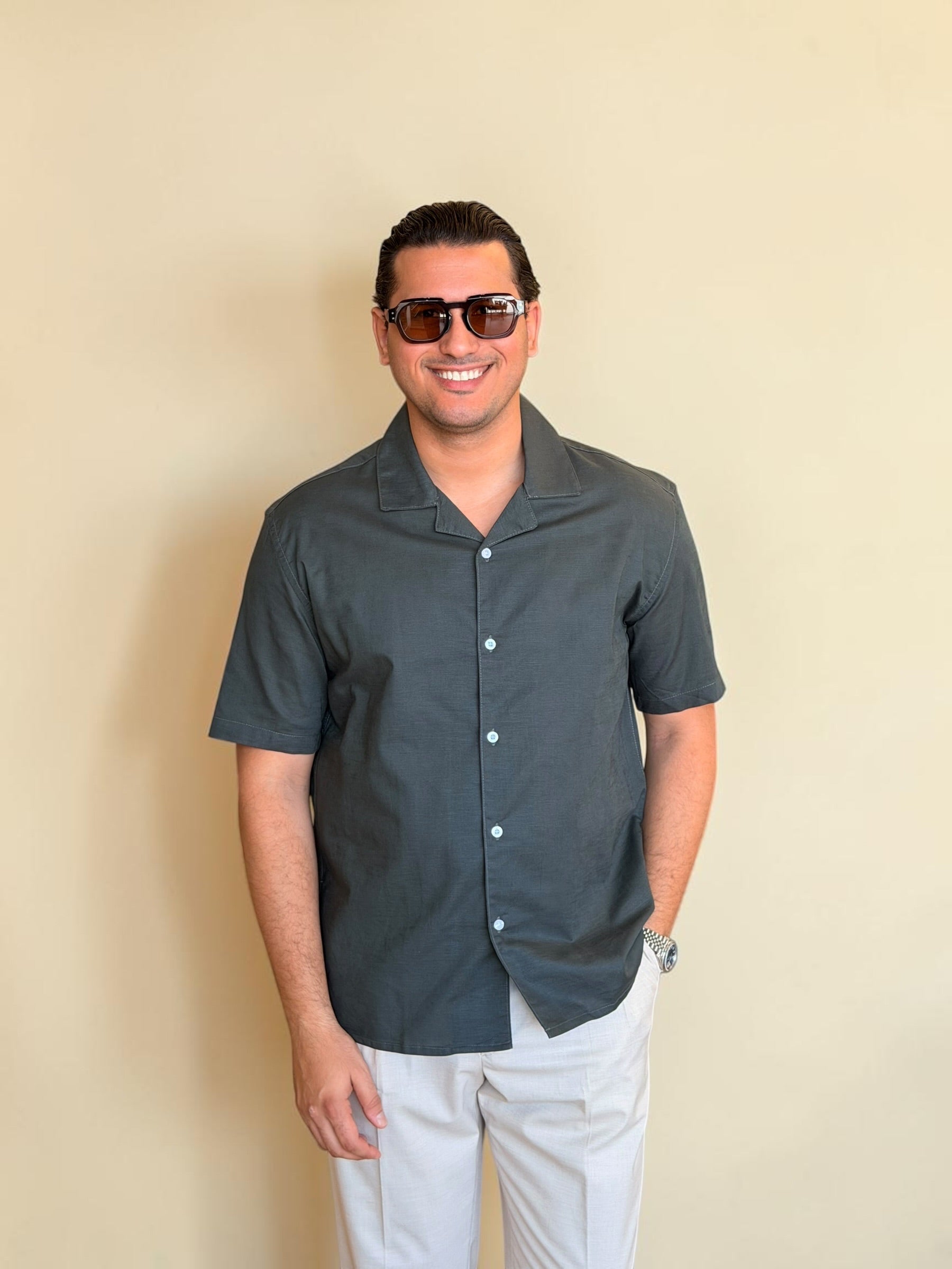 Linen Cuban Shirt - Olive