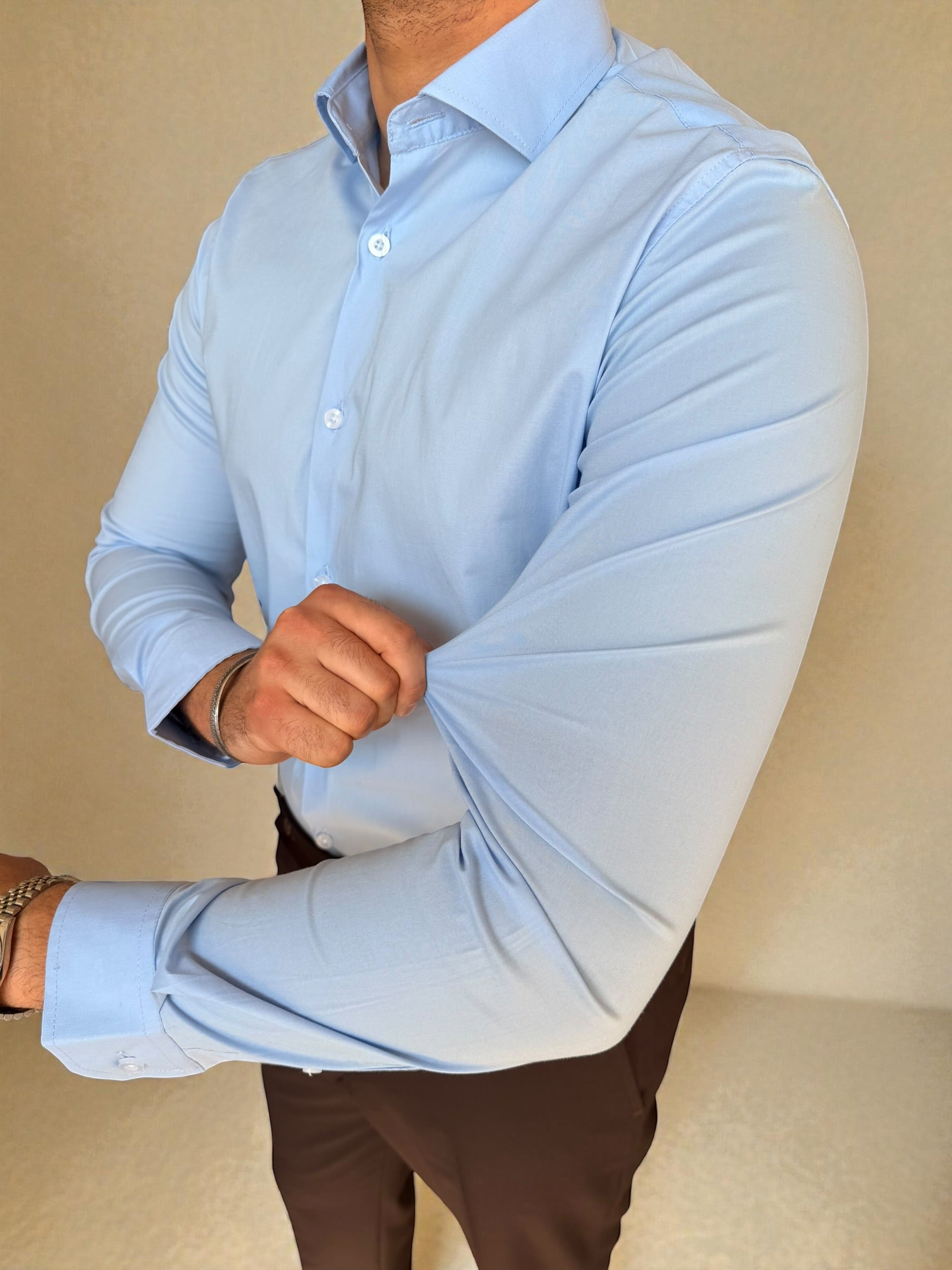 Cotton Lycra spread shirt - baby blue