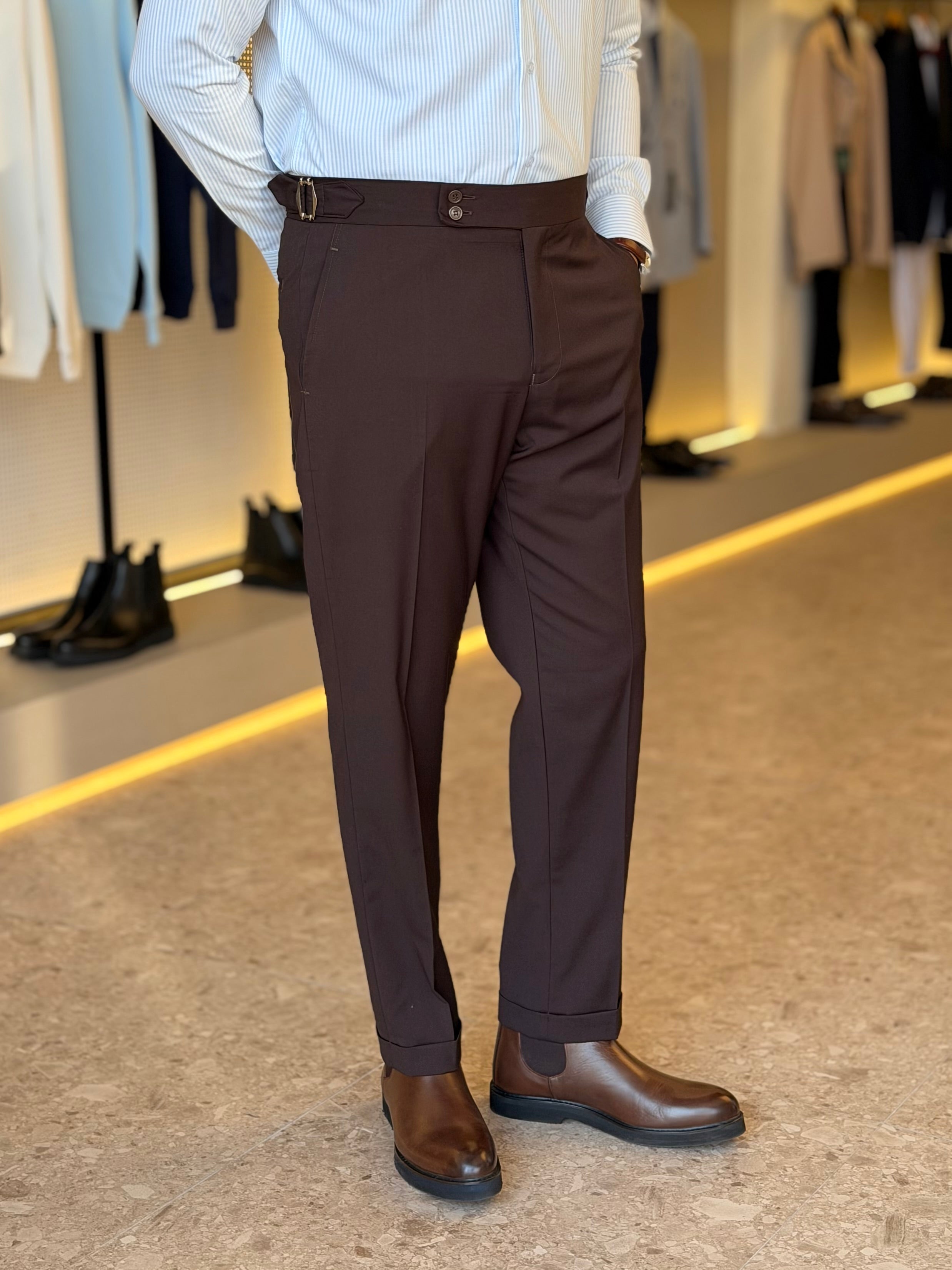 Double button chino trouser - Brown