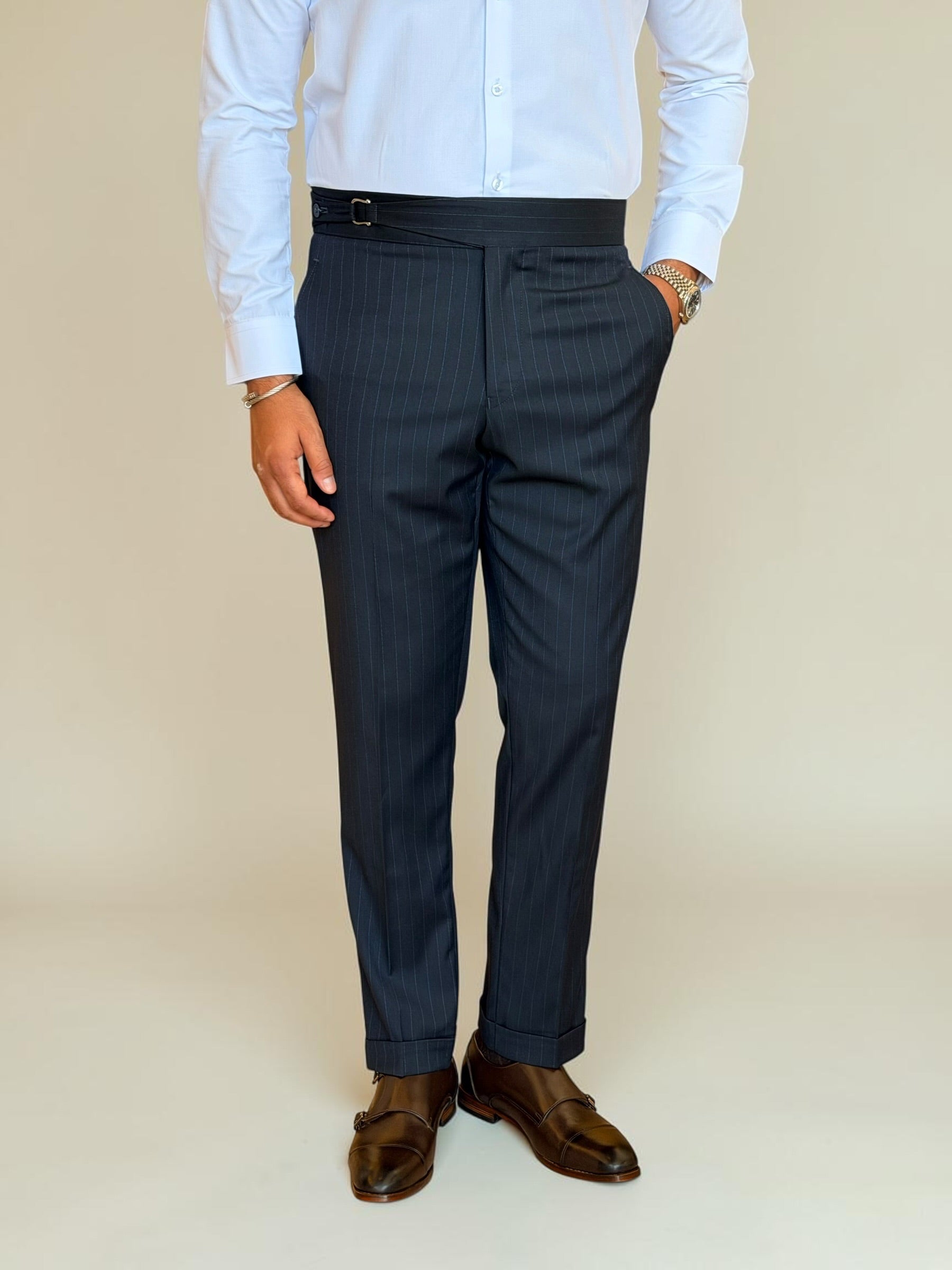 One side stripe gurkha trousers - Navy
