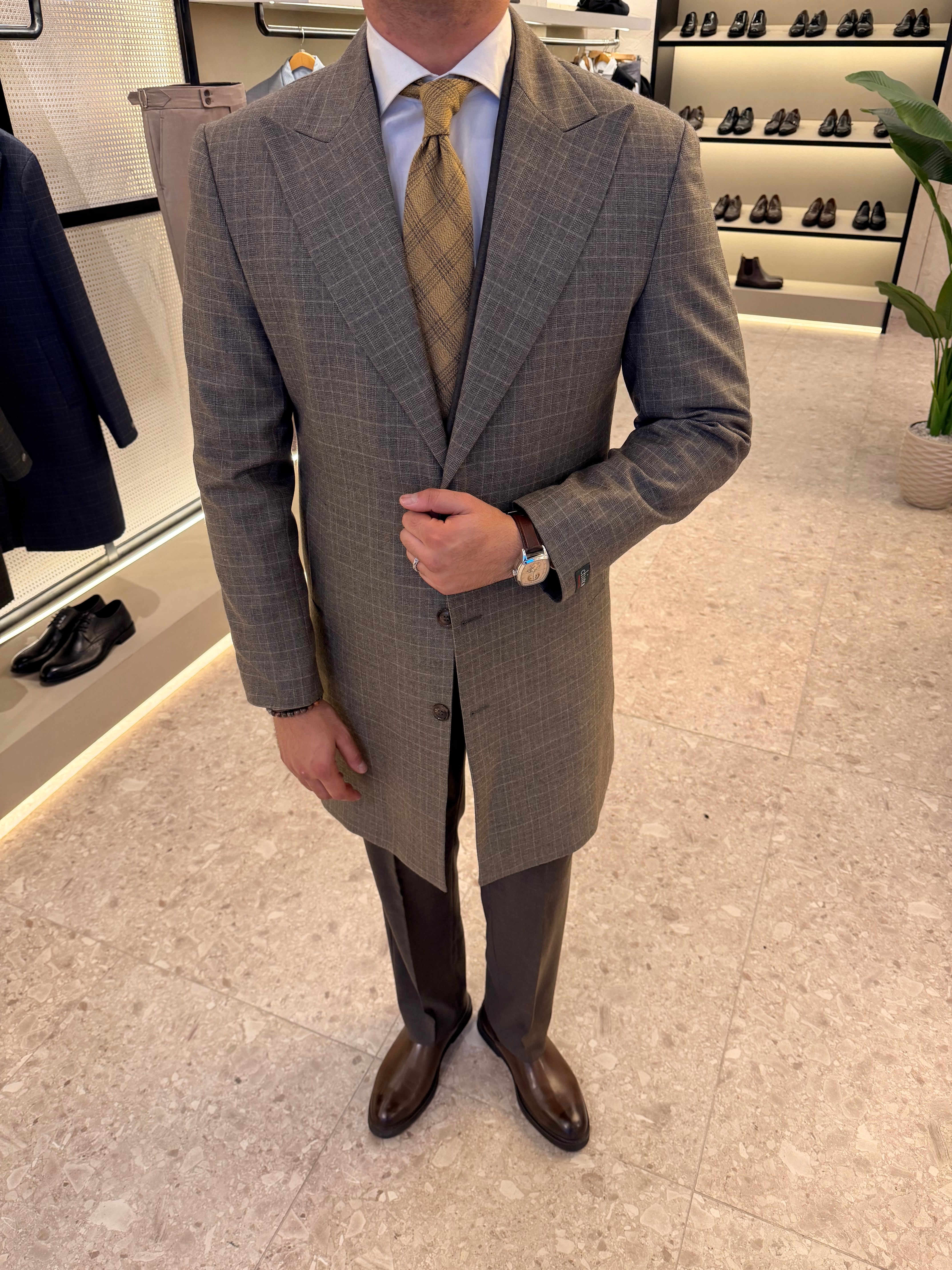 Wool blend checks coat - BROWN