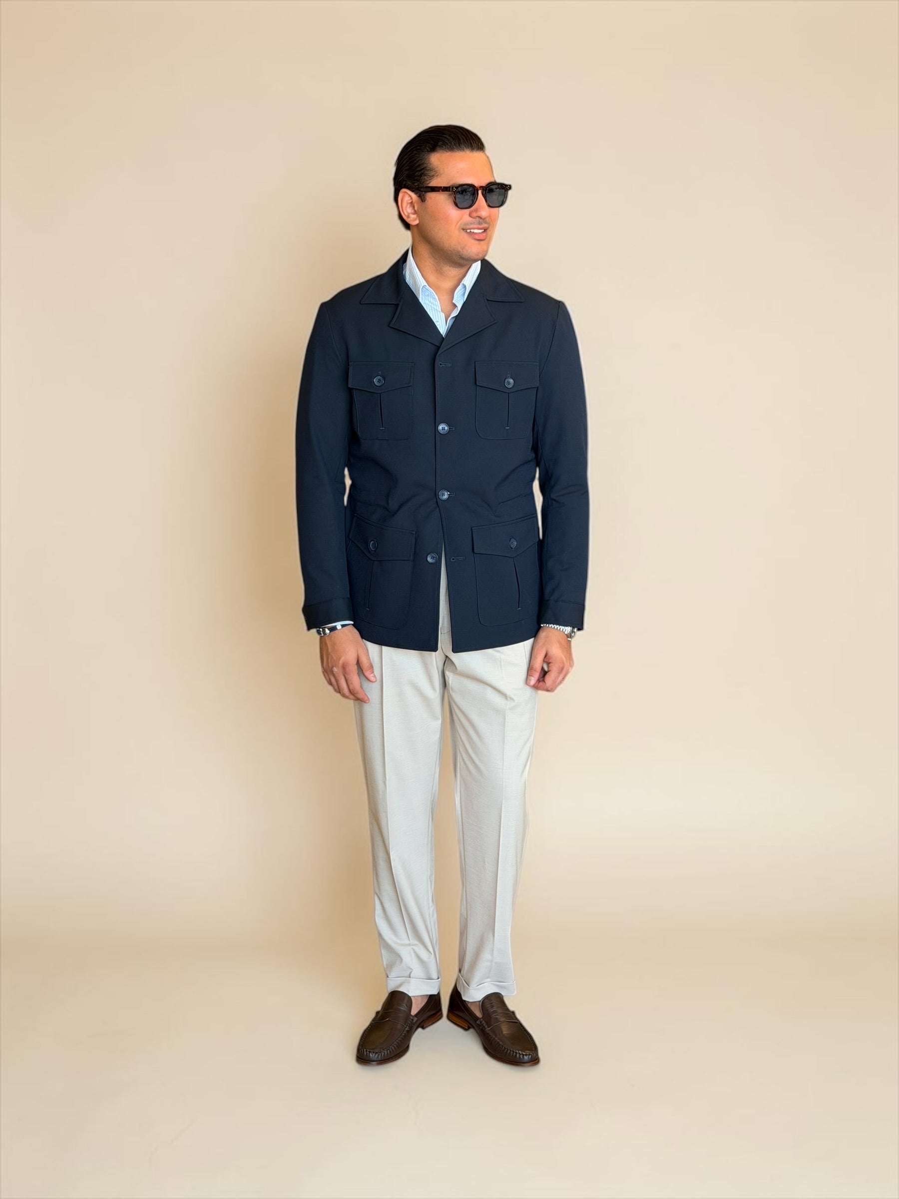 Safari hidden belt Jacket - Navy