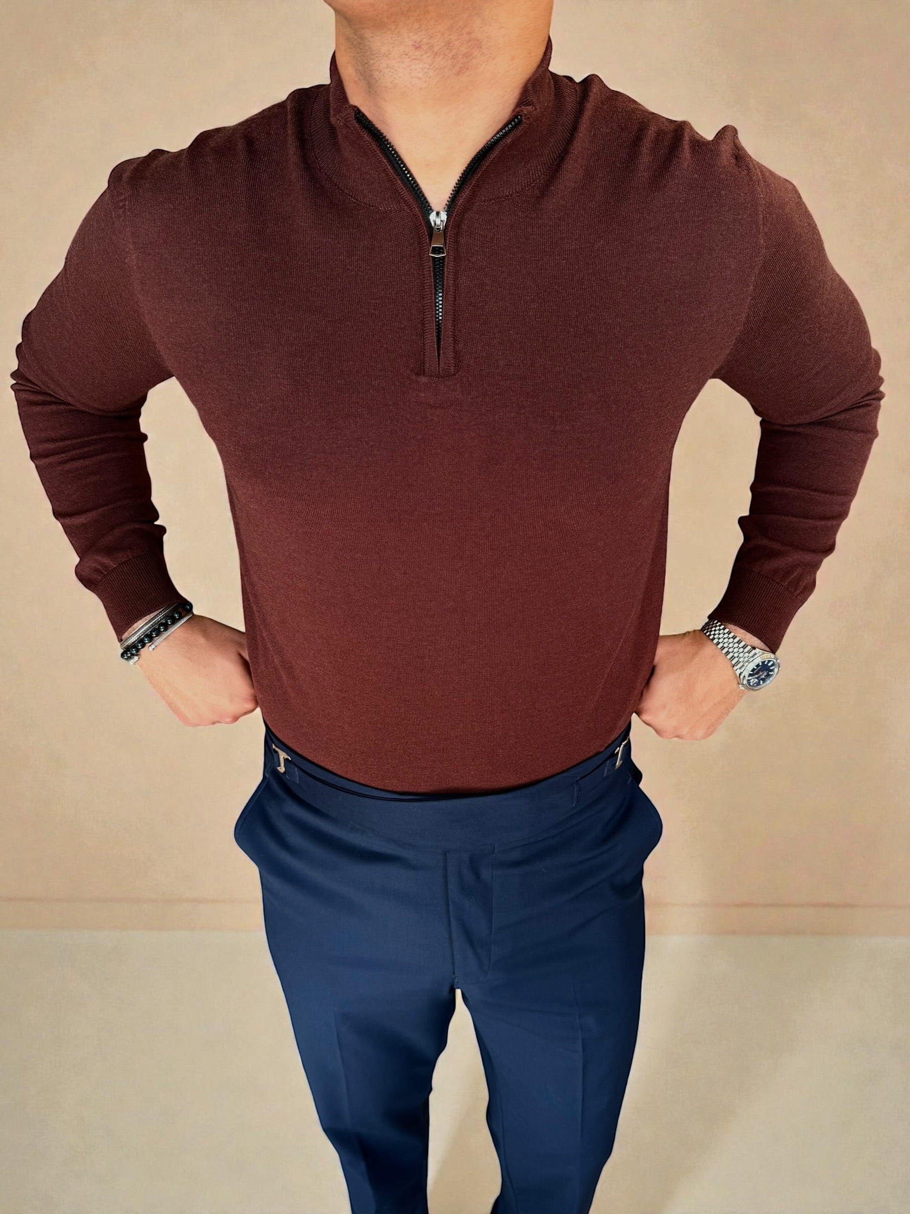 Knitwear Quarter zipper - Brown