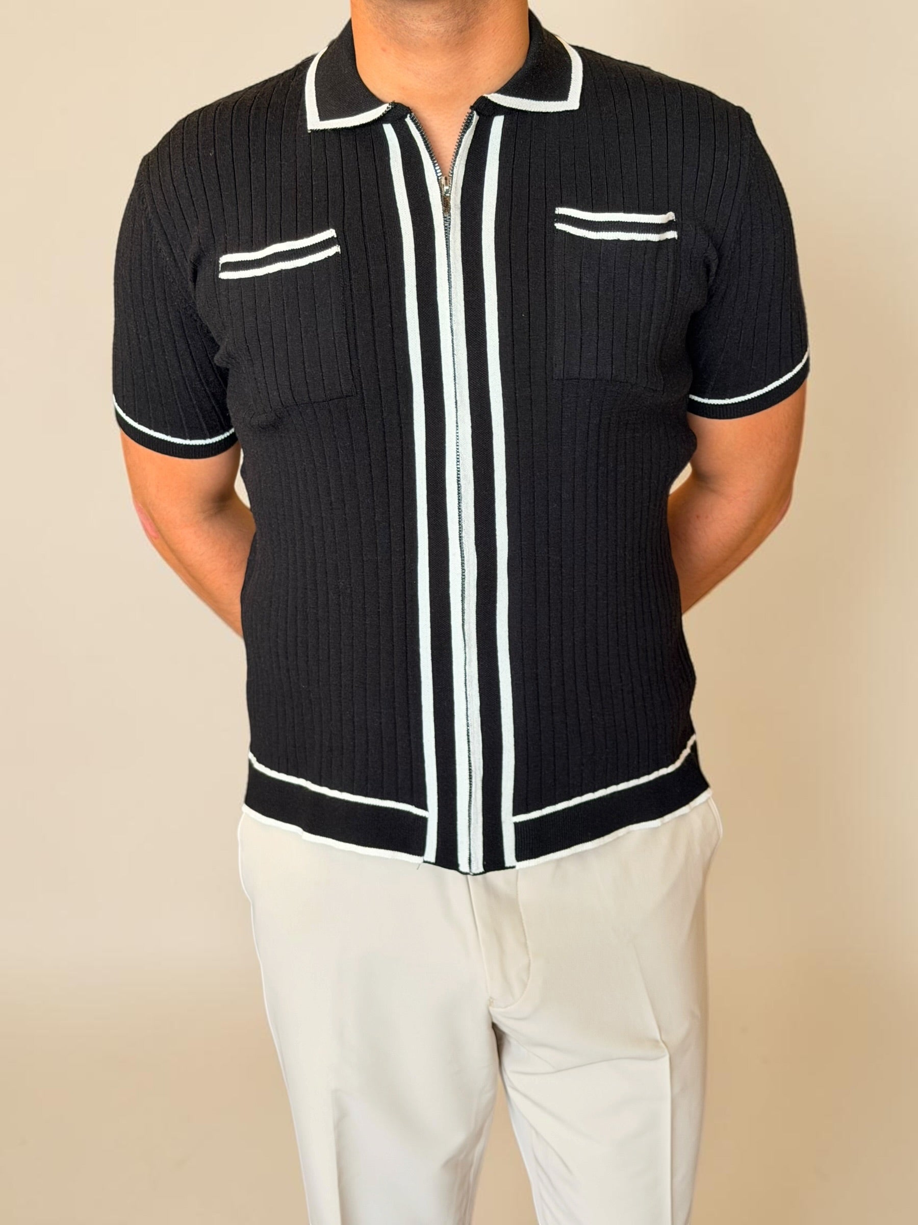 Zipper knitted polo - Black