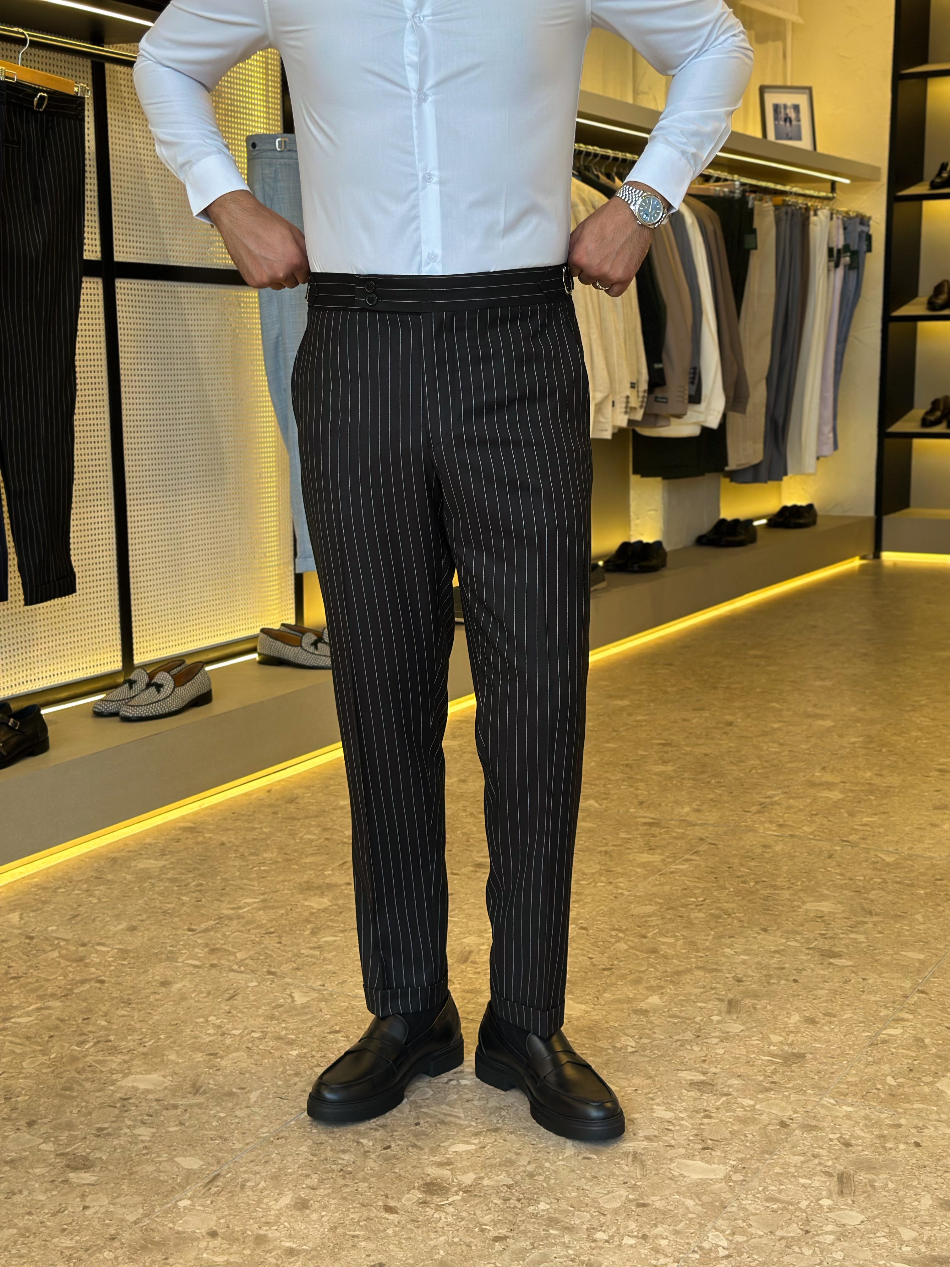 Double button chino trouser - black striped
