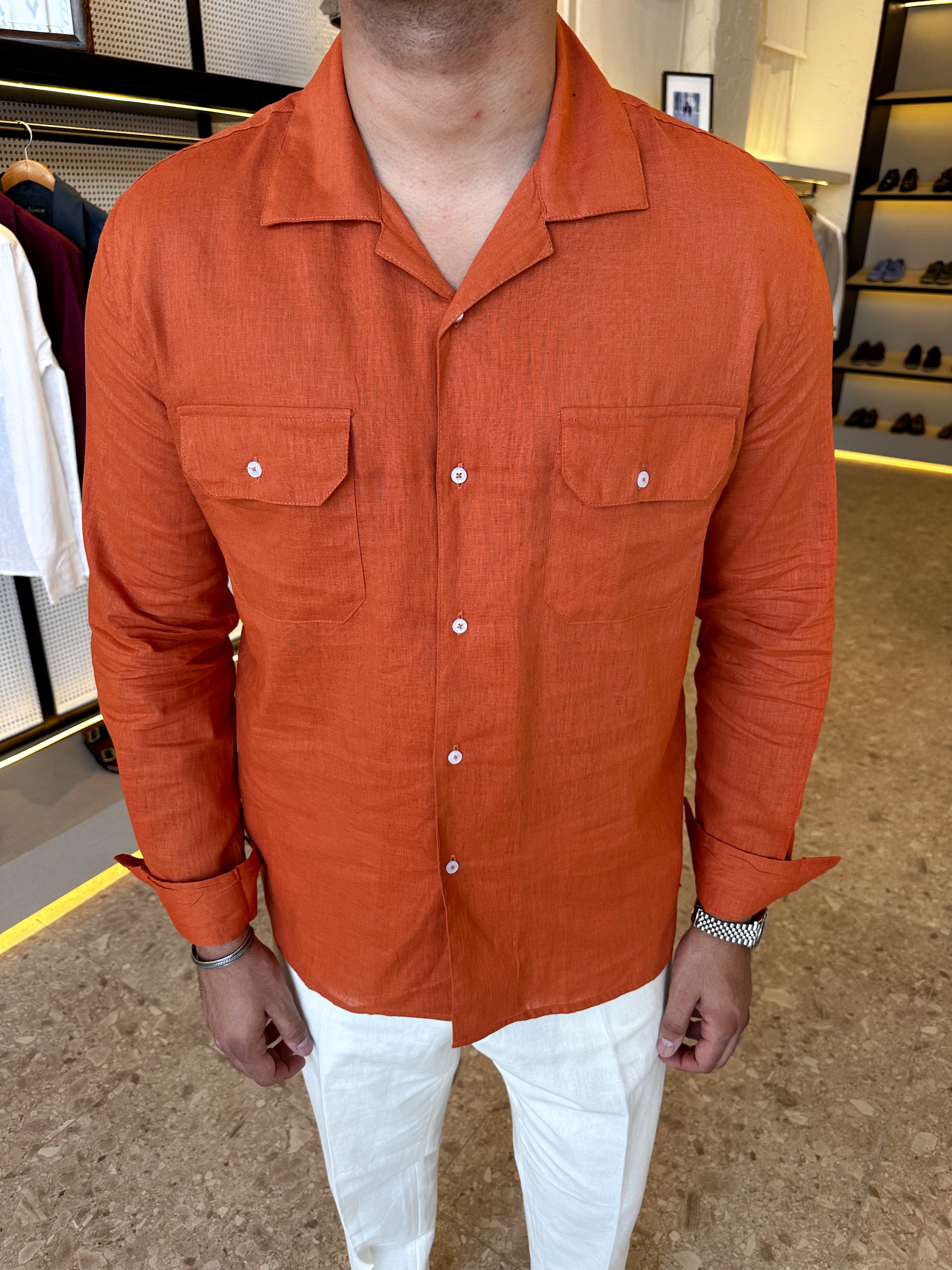 Safari pure linen chemise - orange