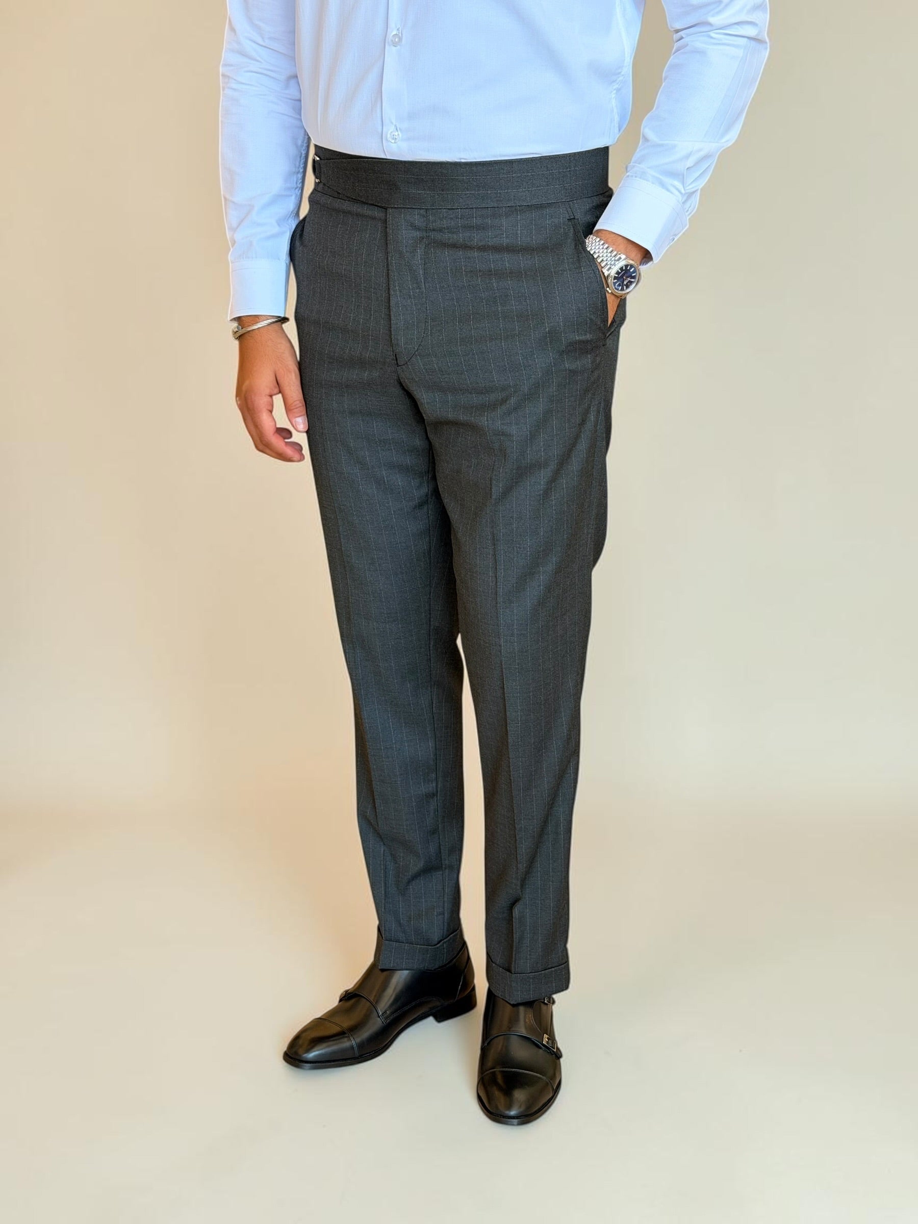 One side stripe gurkha trousers - Dark Gray