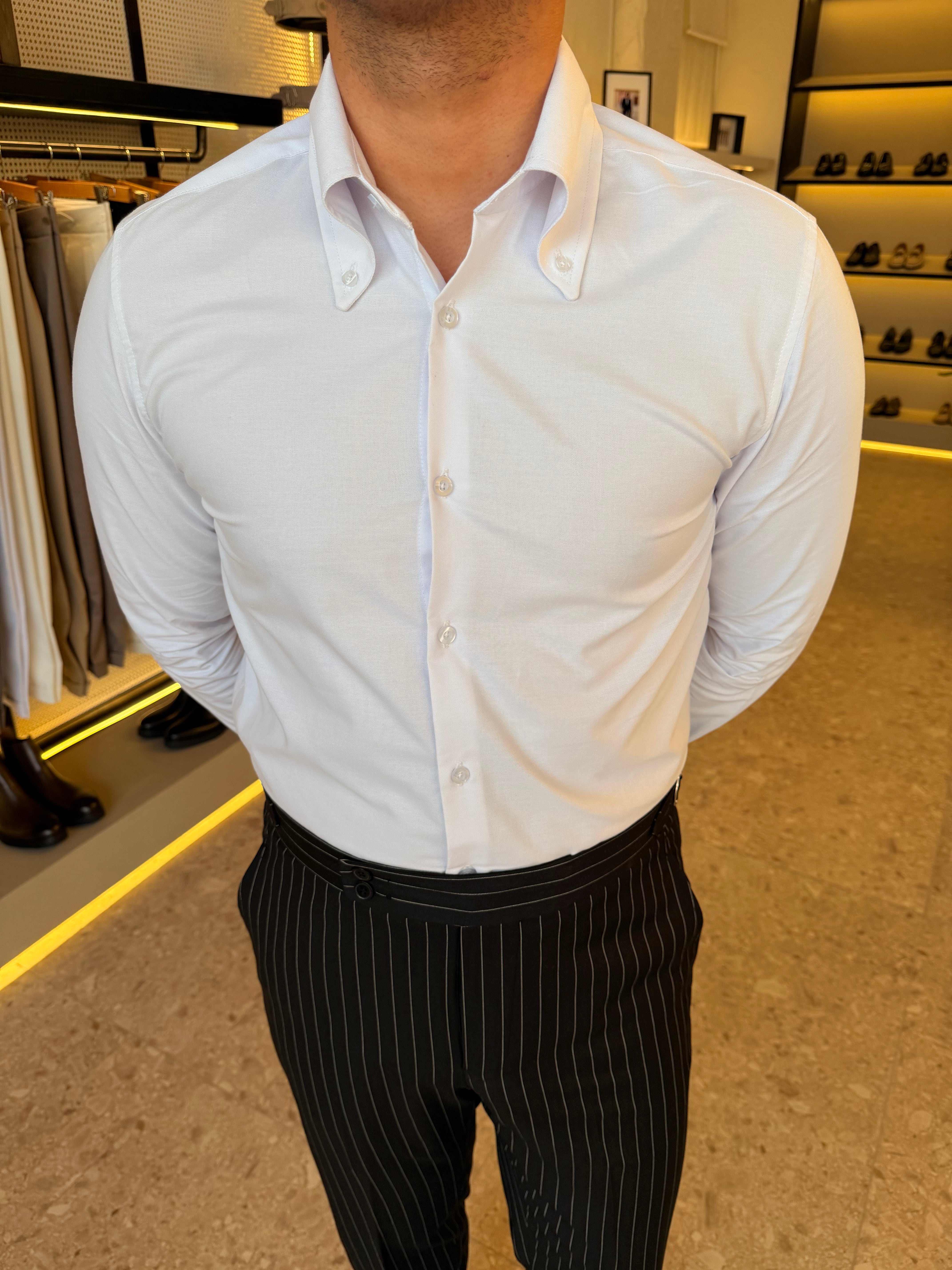 Button-Down Collar cotton Shirt – White