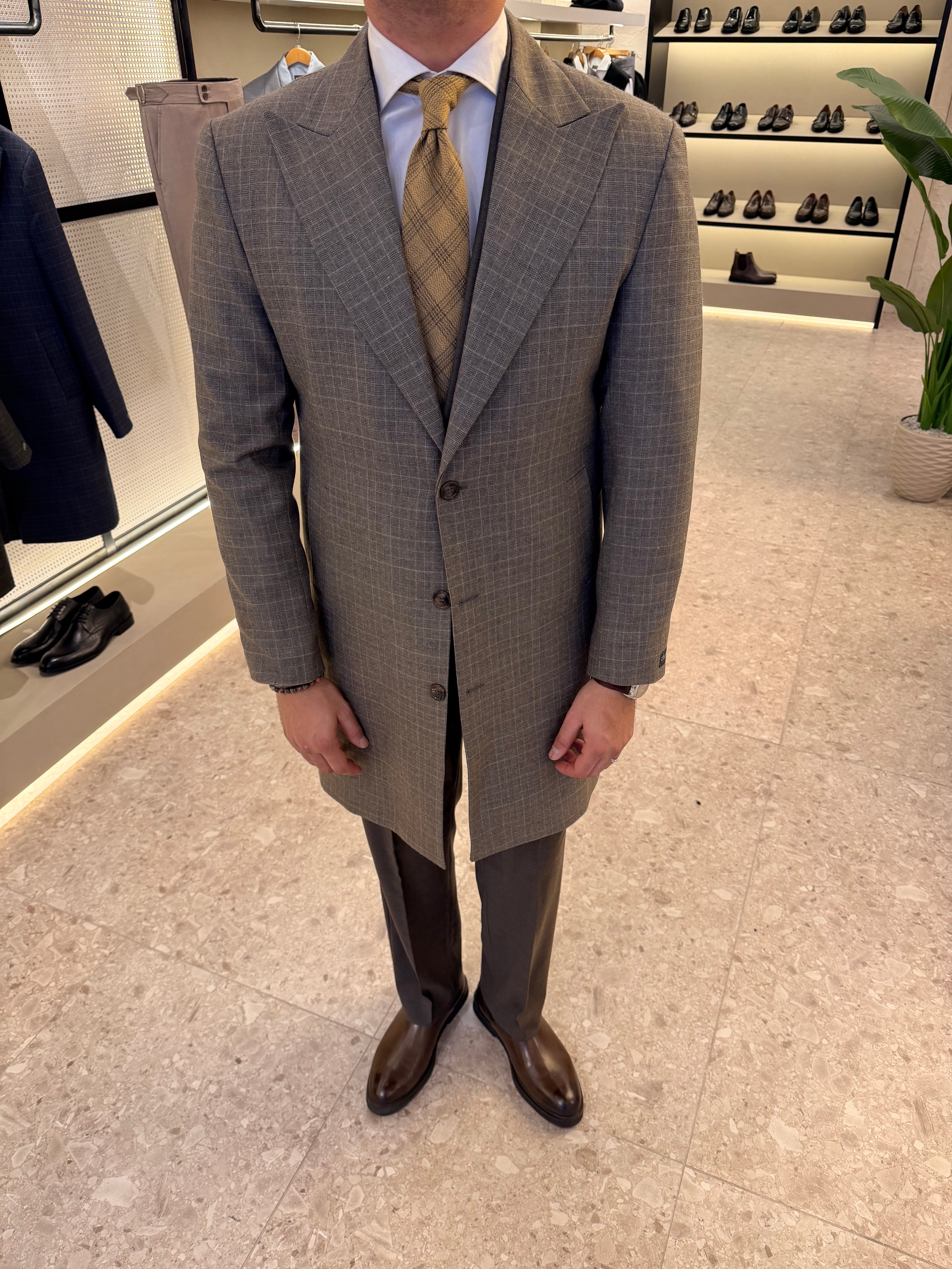 Wool blend checks coat - BROWN