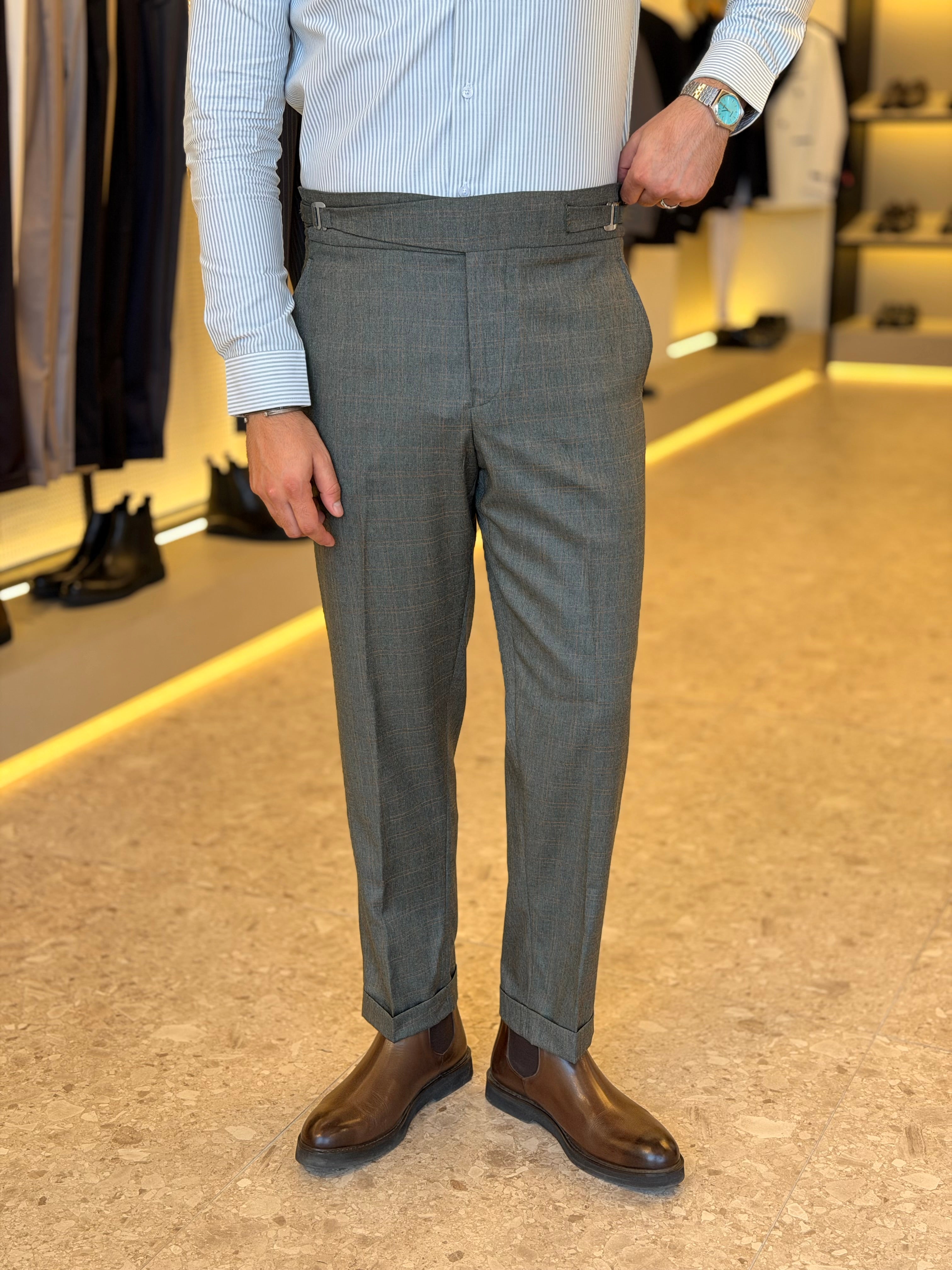 Hook chino trouser - Olive checks