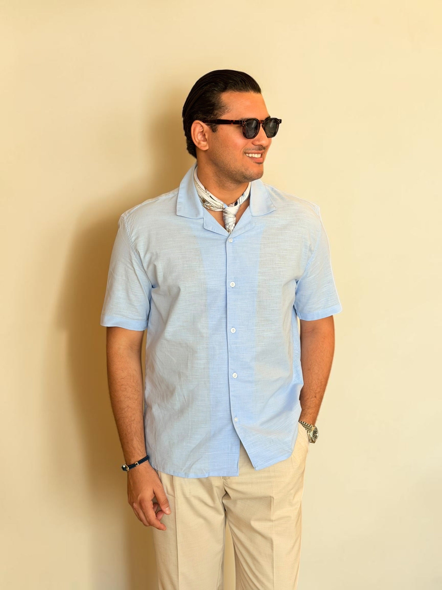 Linen Cuban Shirt - Baby blue