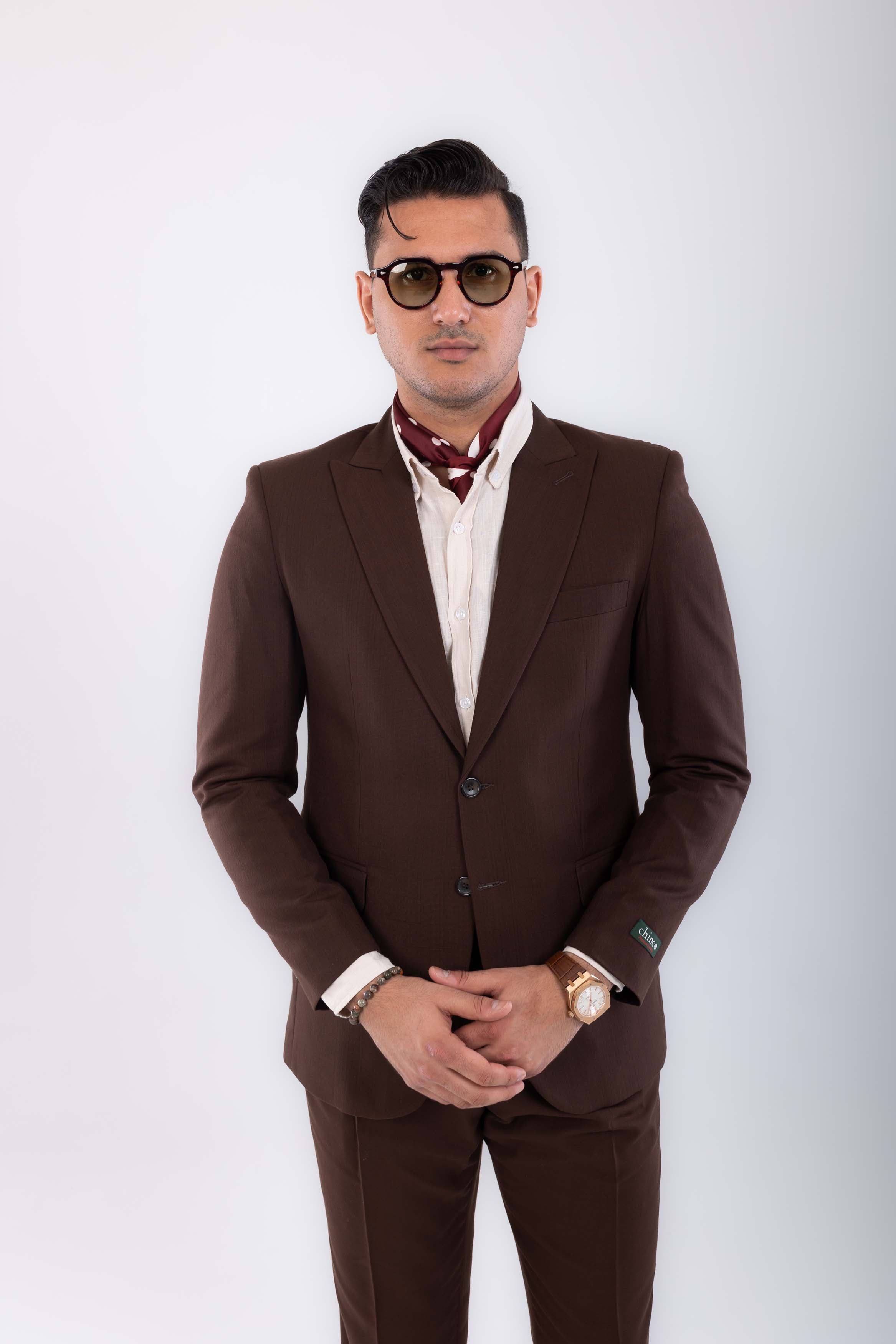 Linen peak lapel blazer-Brown