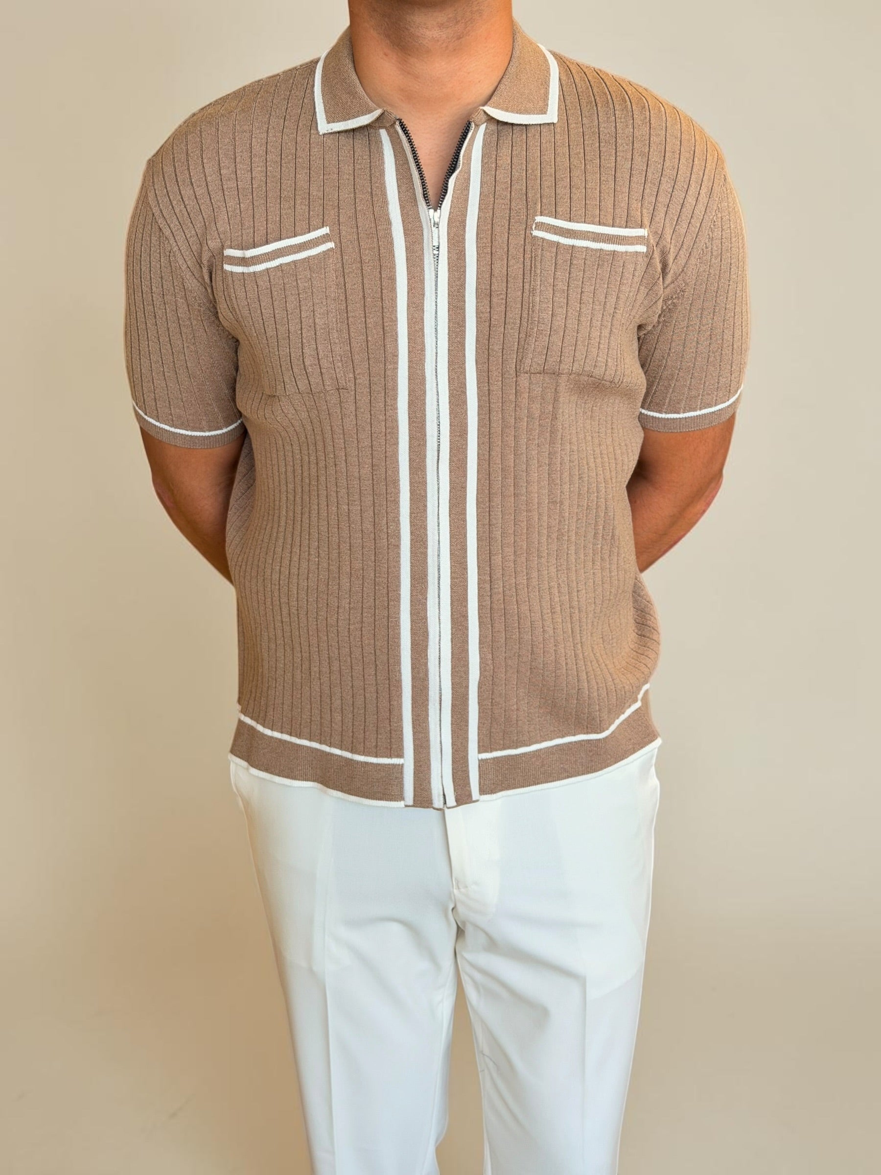 Zipper knitted polo - Beige