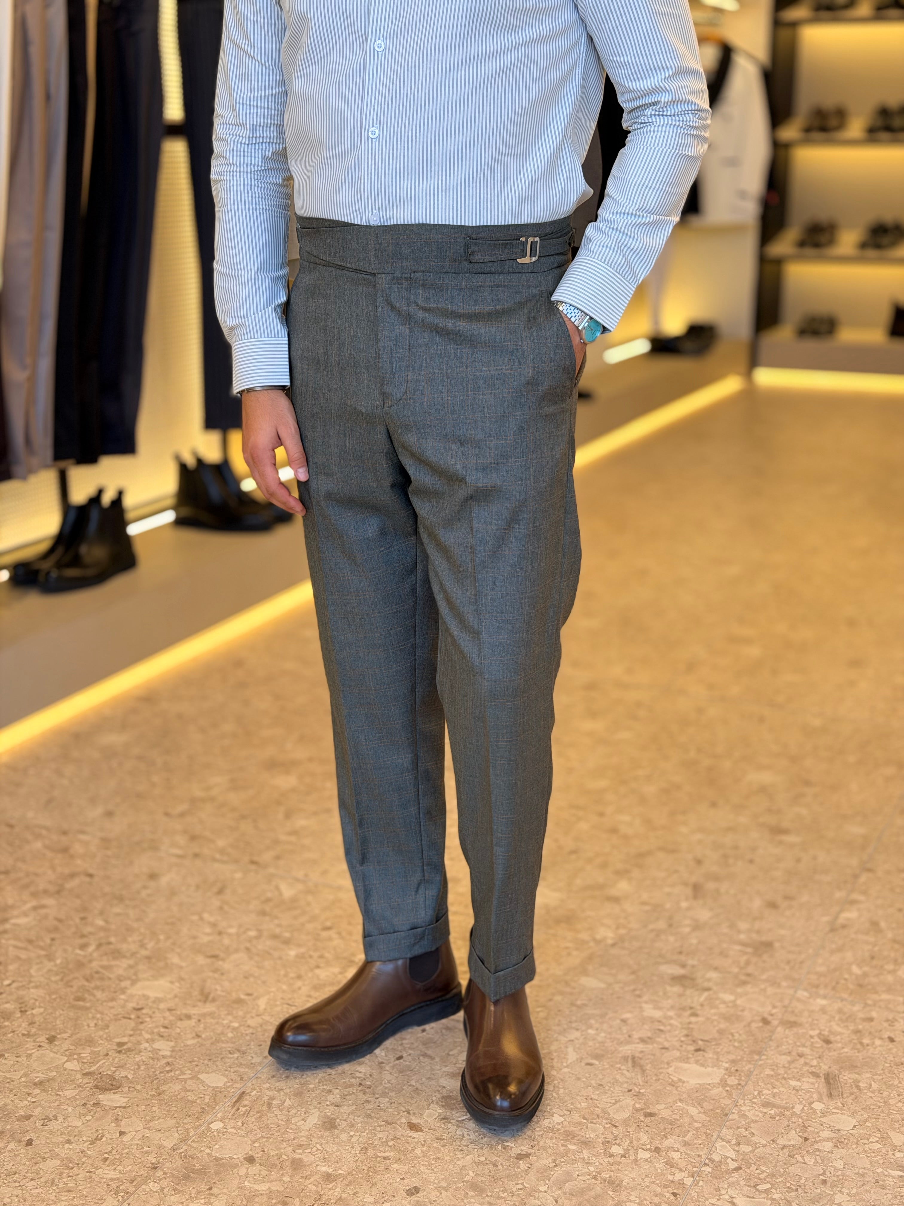 Hook chino trouser - Olive checks