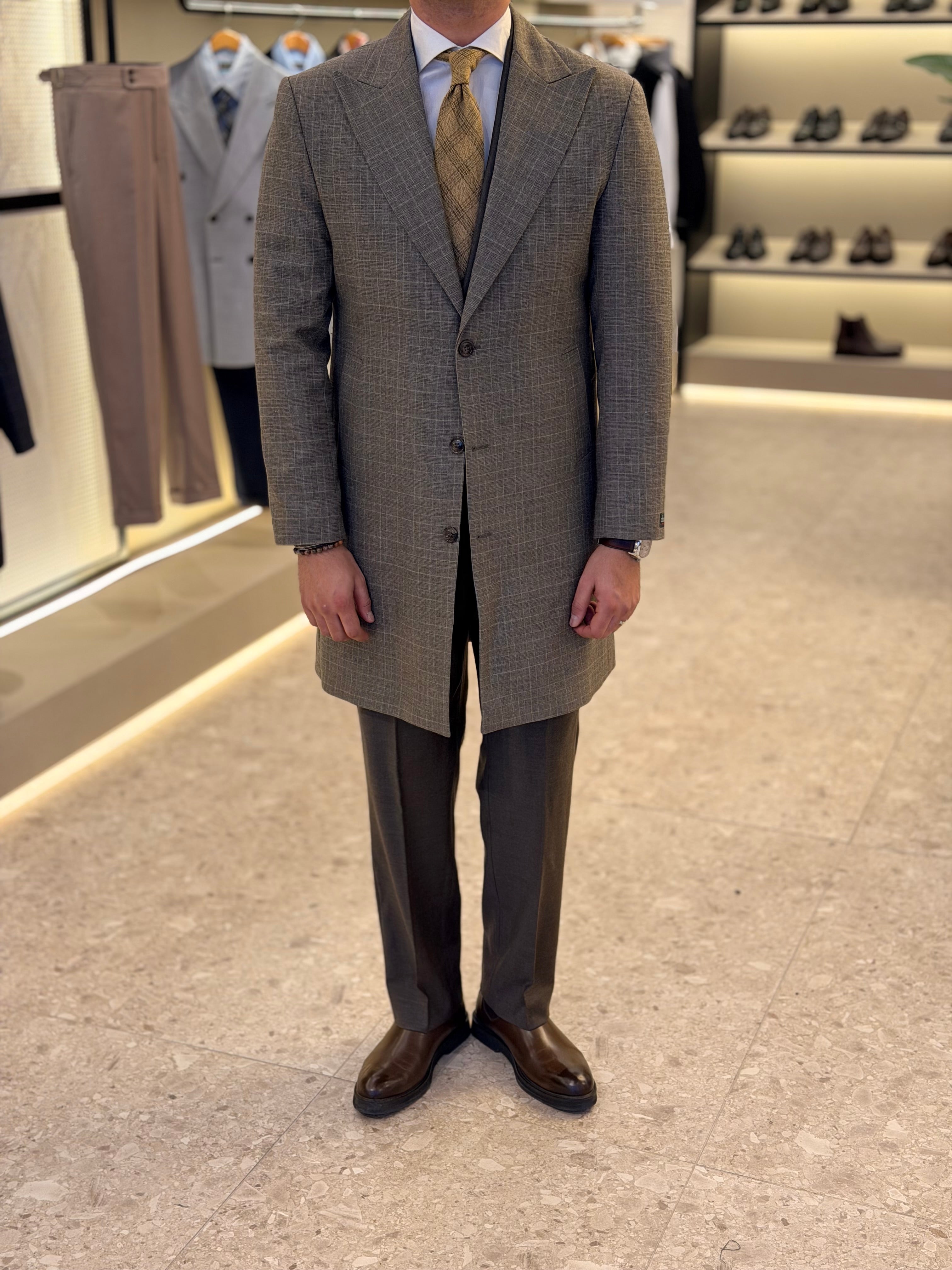 Wool blend checks coat - BROWN