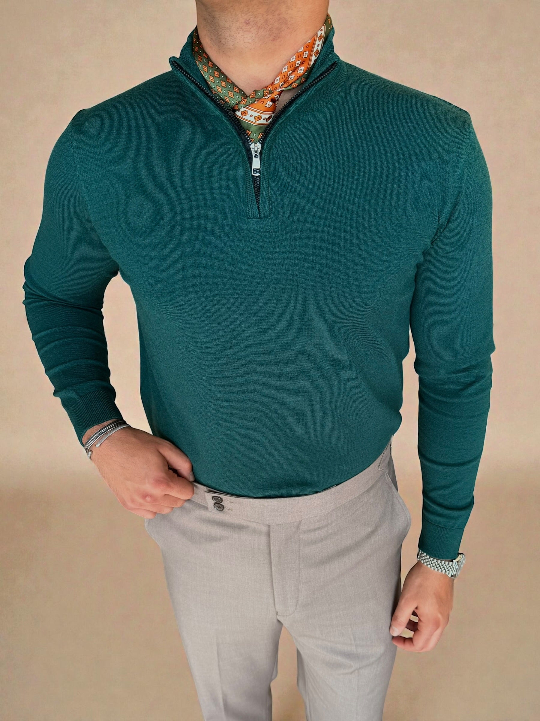 Knitwear Quarter zipper - Green