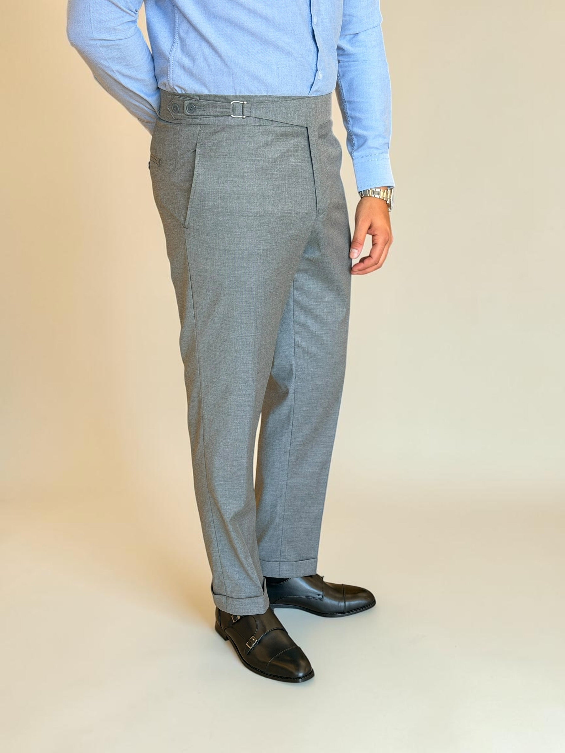 One side stripe gurkha trousers - Gray