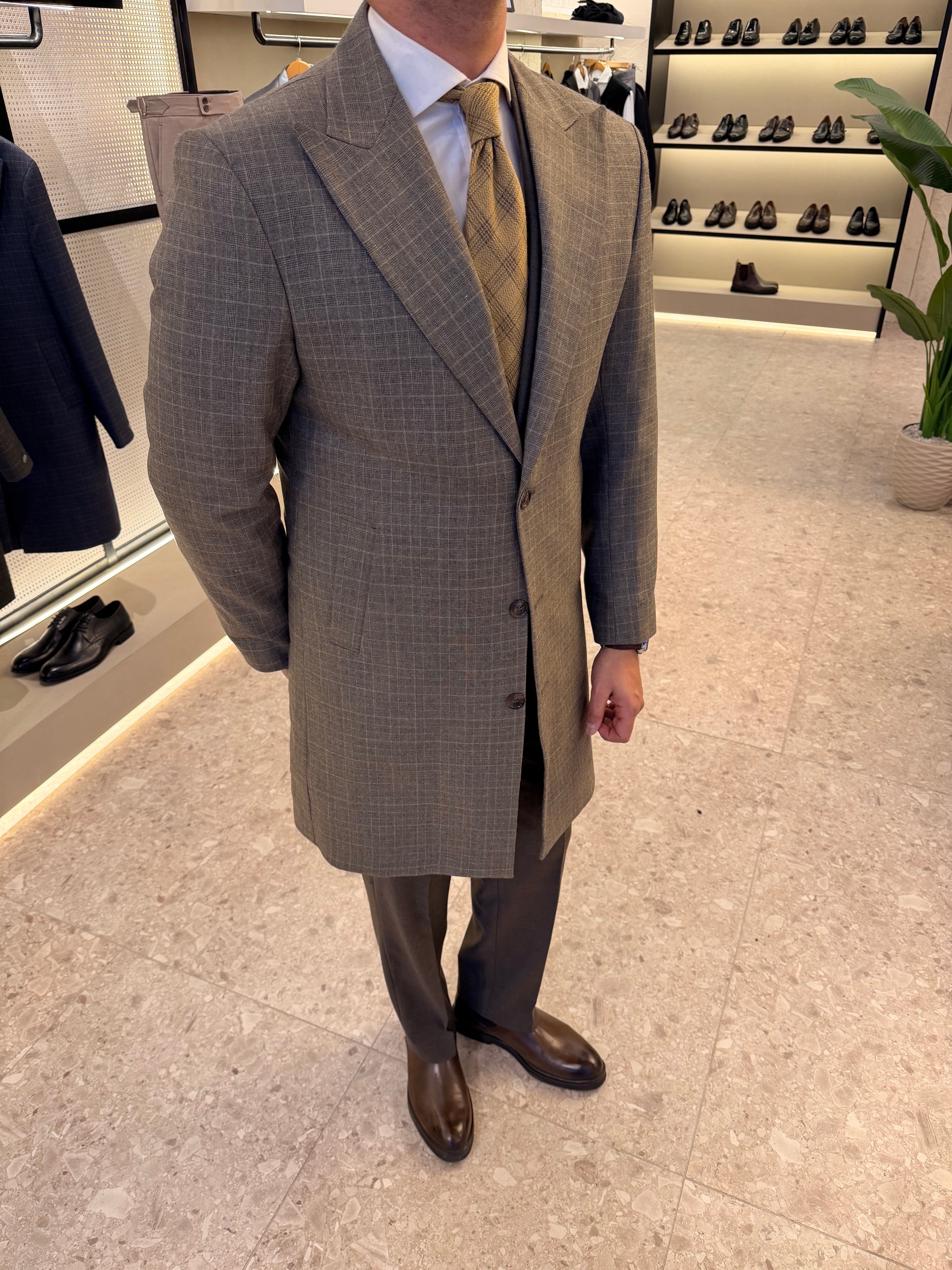 Wool blend checks coat - BROWN