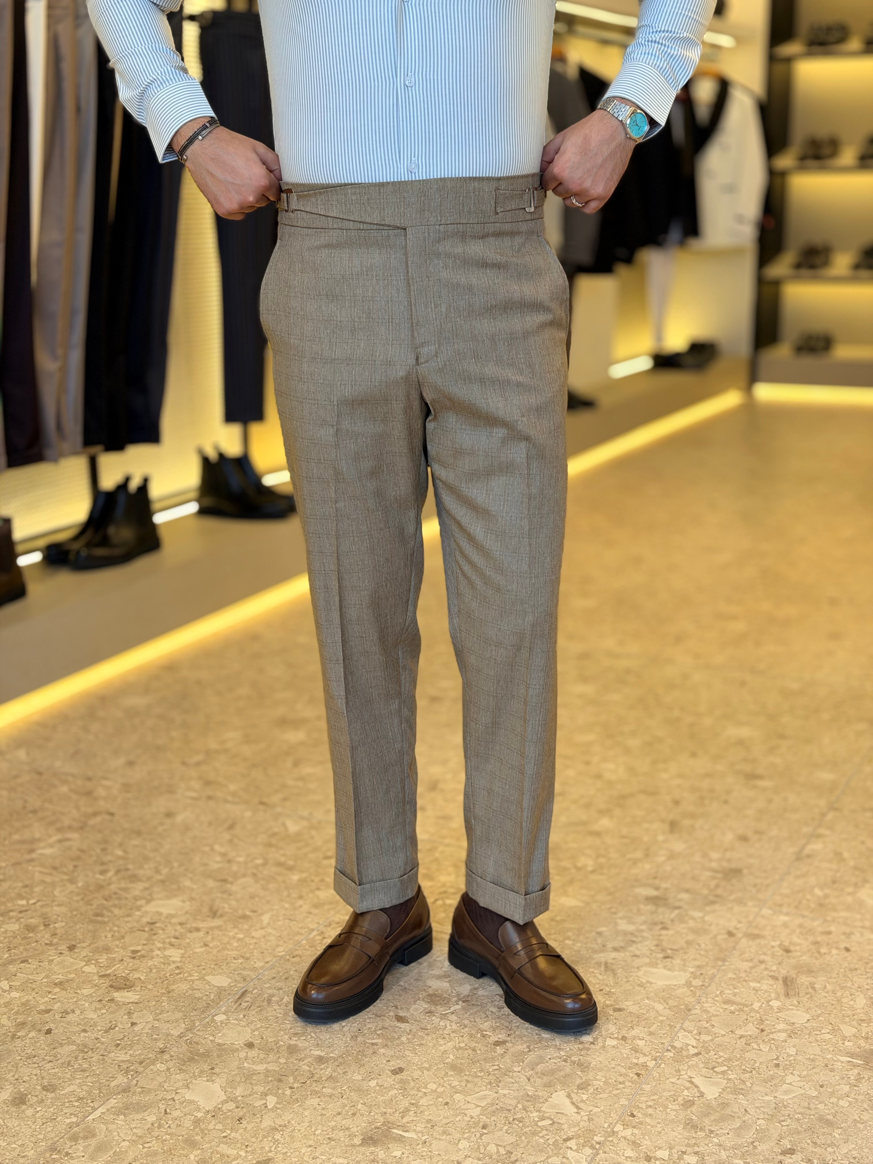 Hook chino trouser - Beige checks