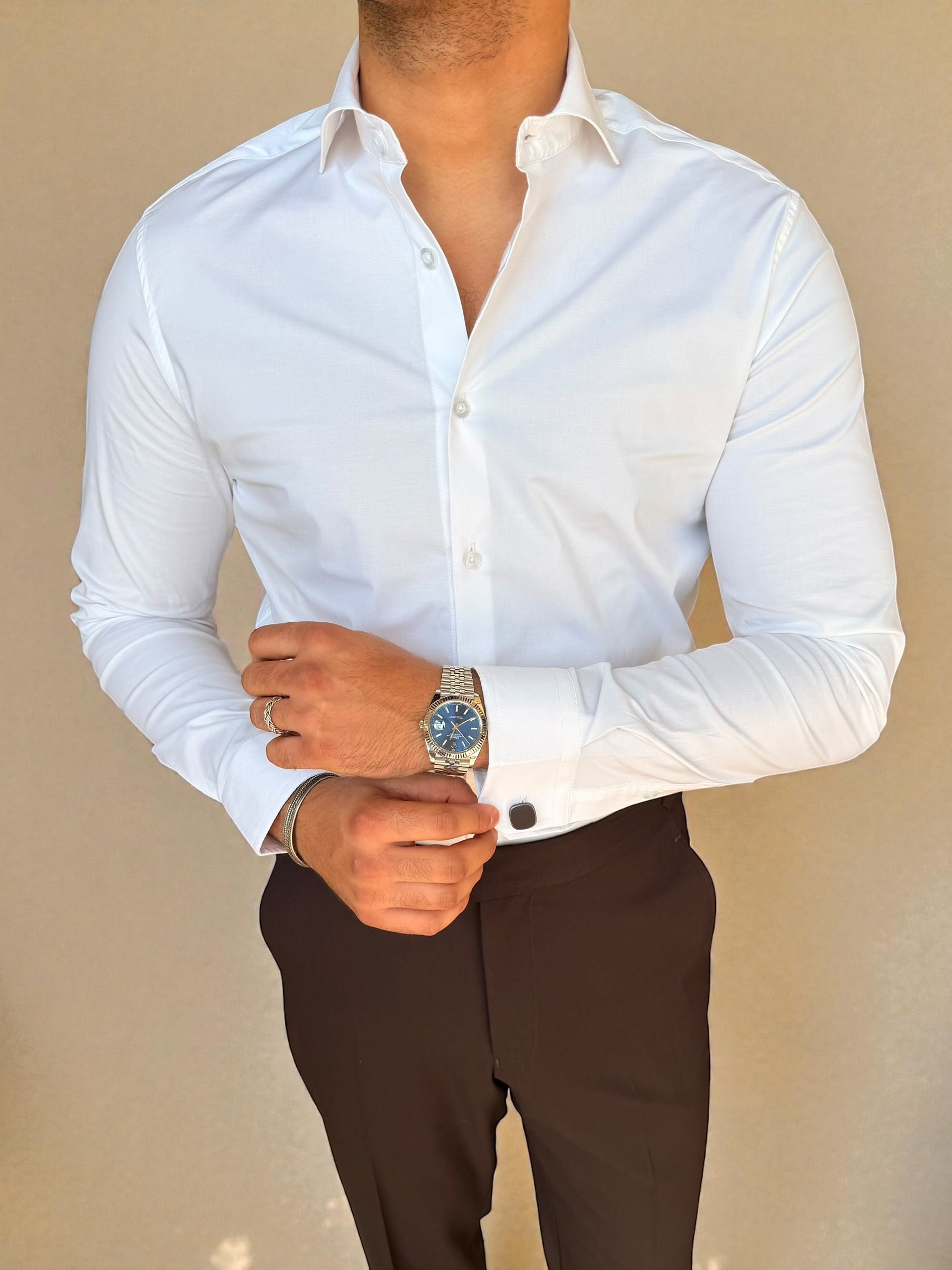 Cotton Lycra spread shirt - white