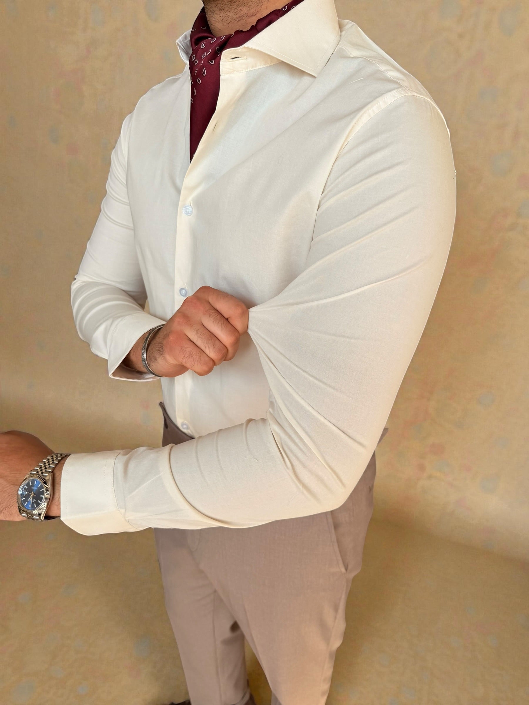 Cotton Lycra spread shirt - off white