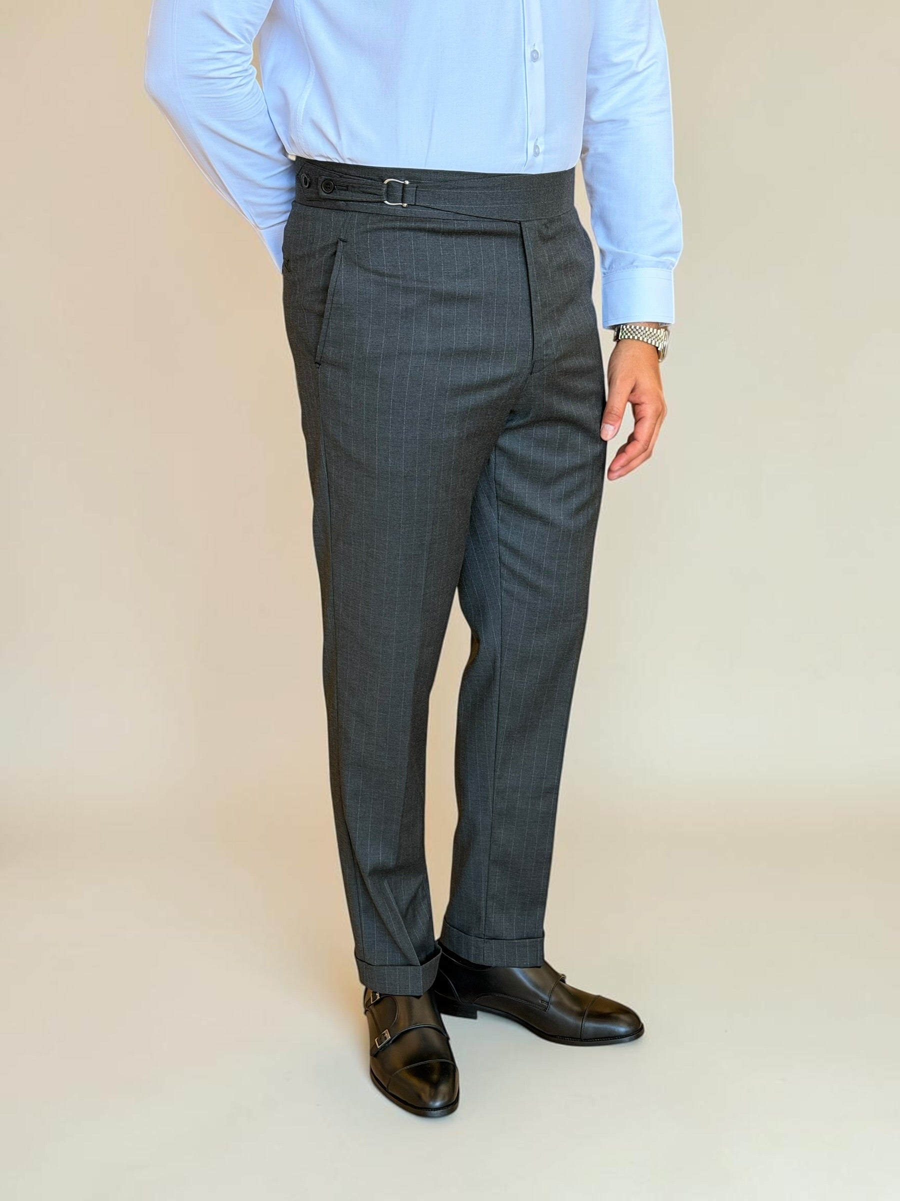 One side stripe gurkha trousers - Dark Gray