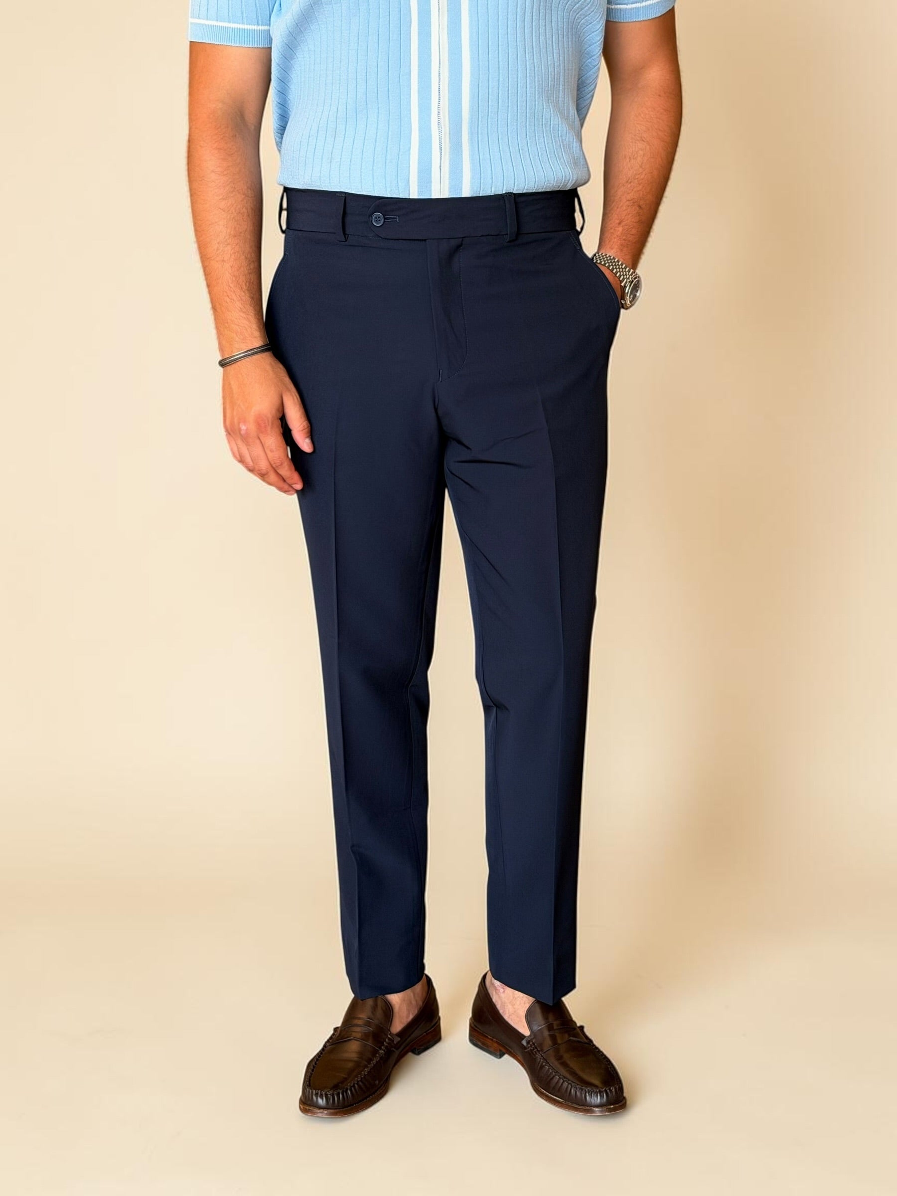 Tailored Lycra Trousers - Navy