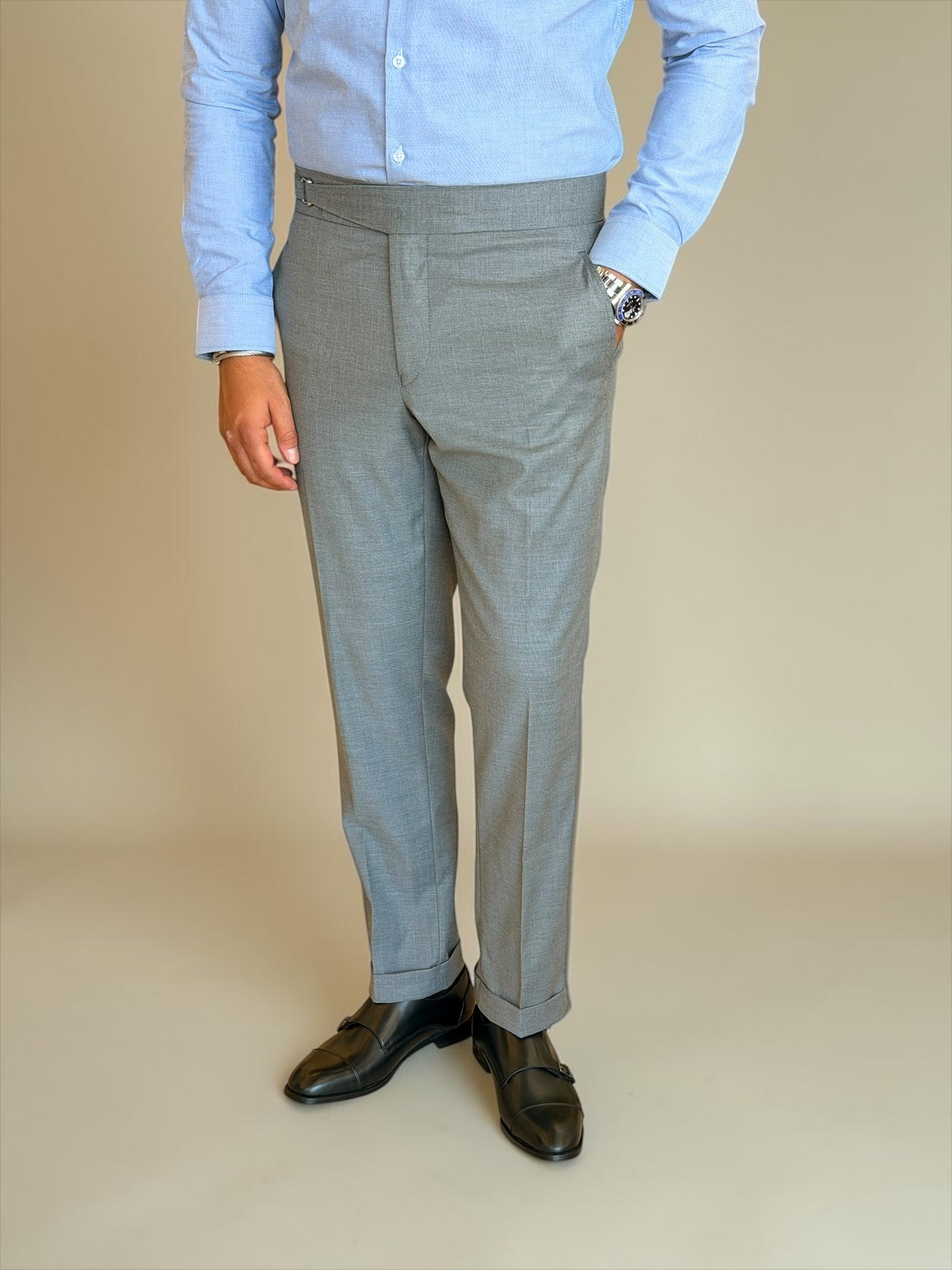 One side stripe gurkha trousers - Gray