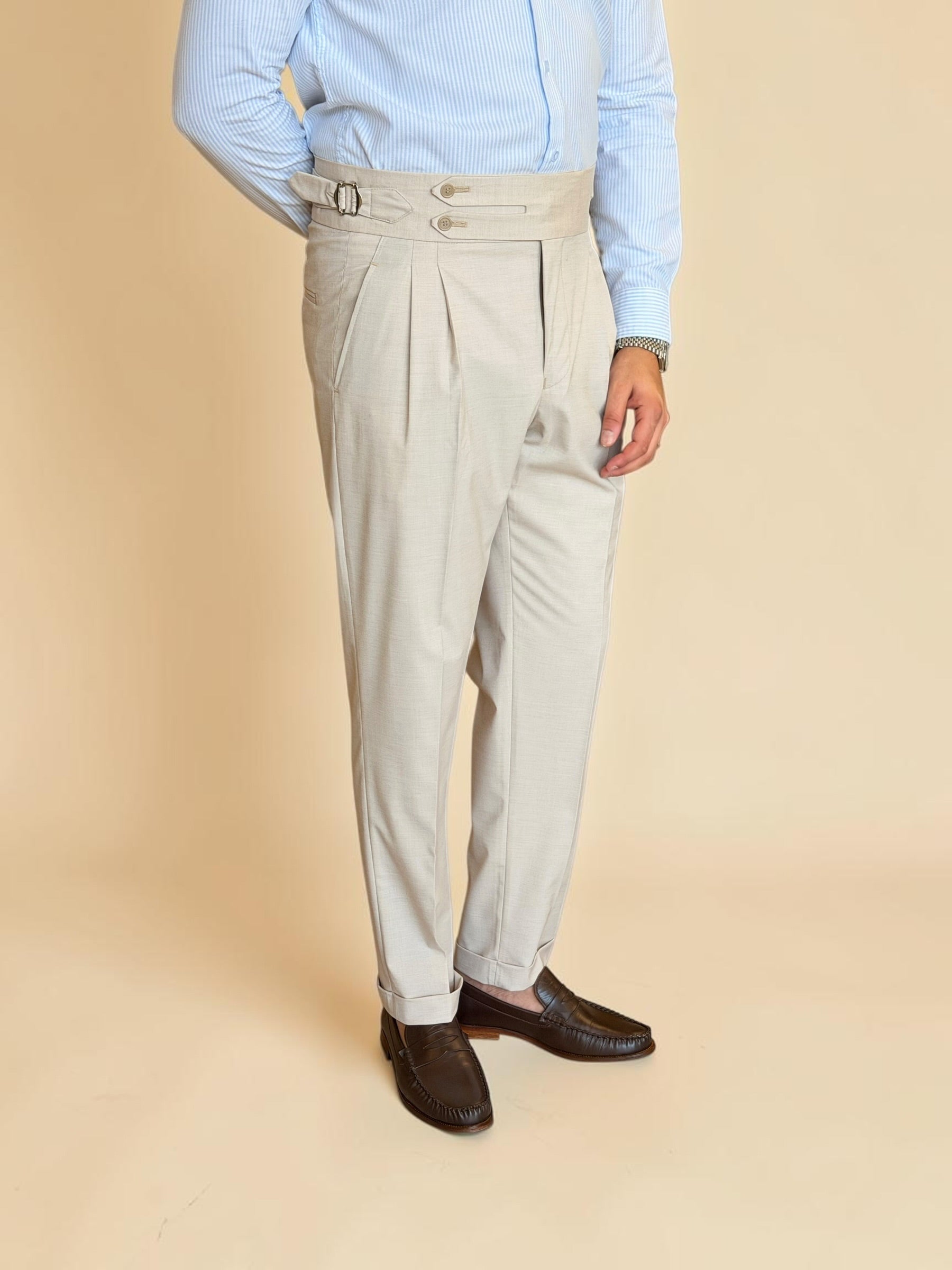 Double-Belt Gurkha Trousers - Beige