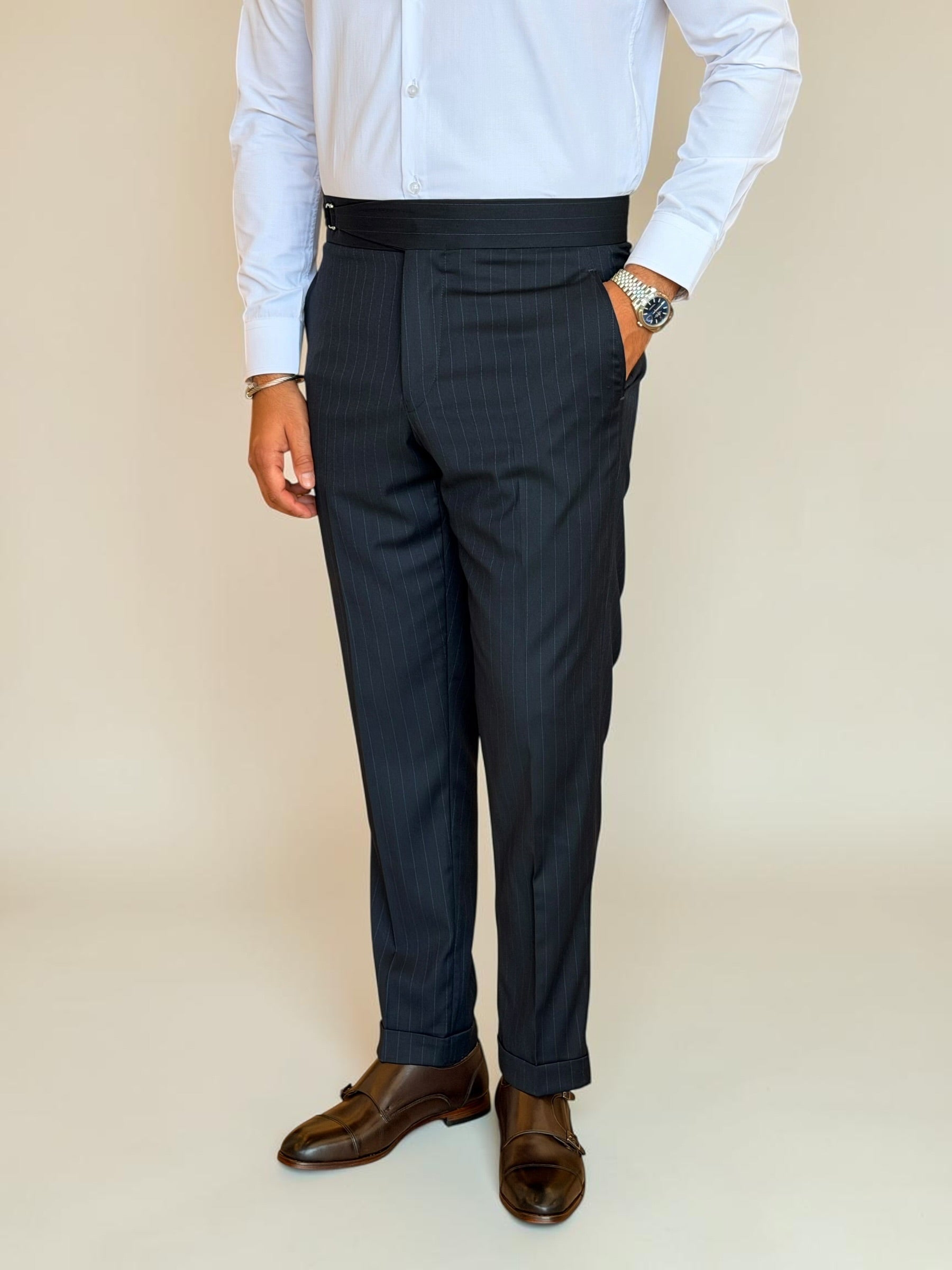 One side stripe gurkha trousers - Navy