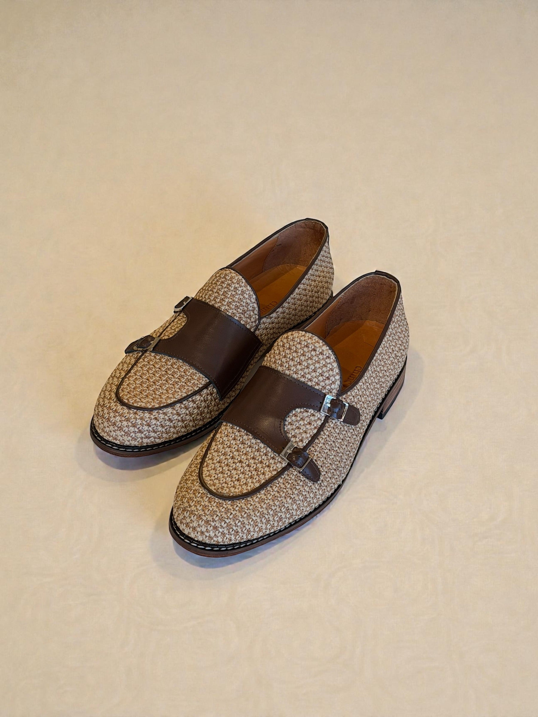 Handwoven double monk loafers - Beige