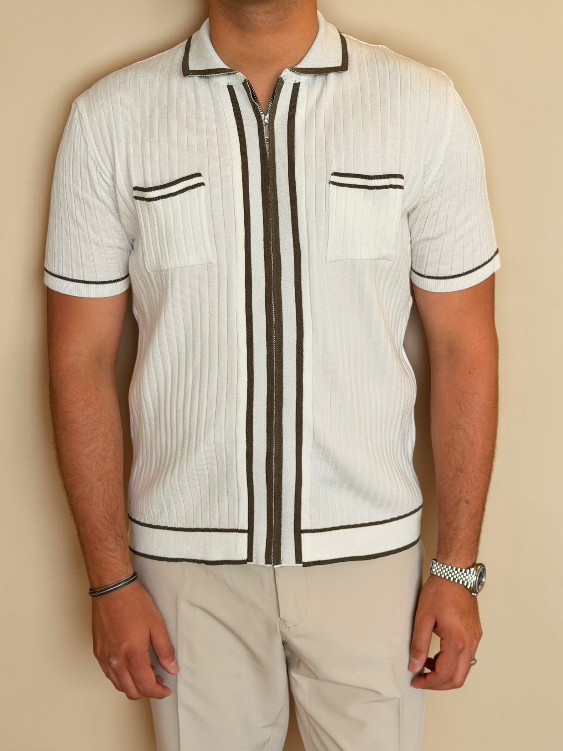 Zipper knitted polo - off white
