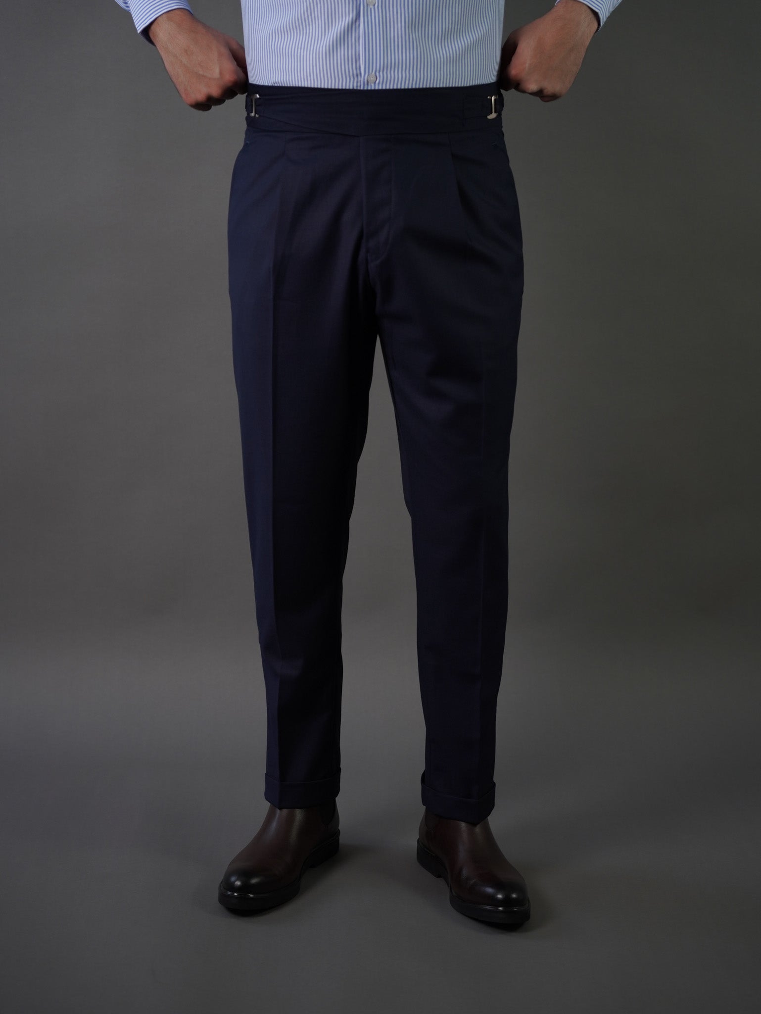 Hook two side Gurkha trousers	- navy
