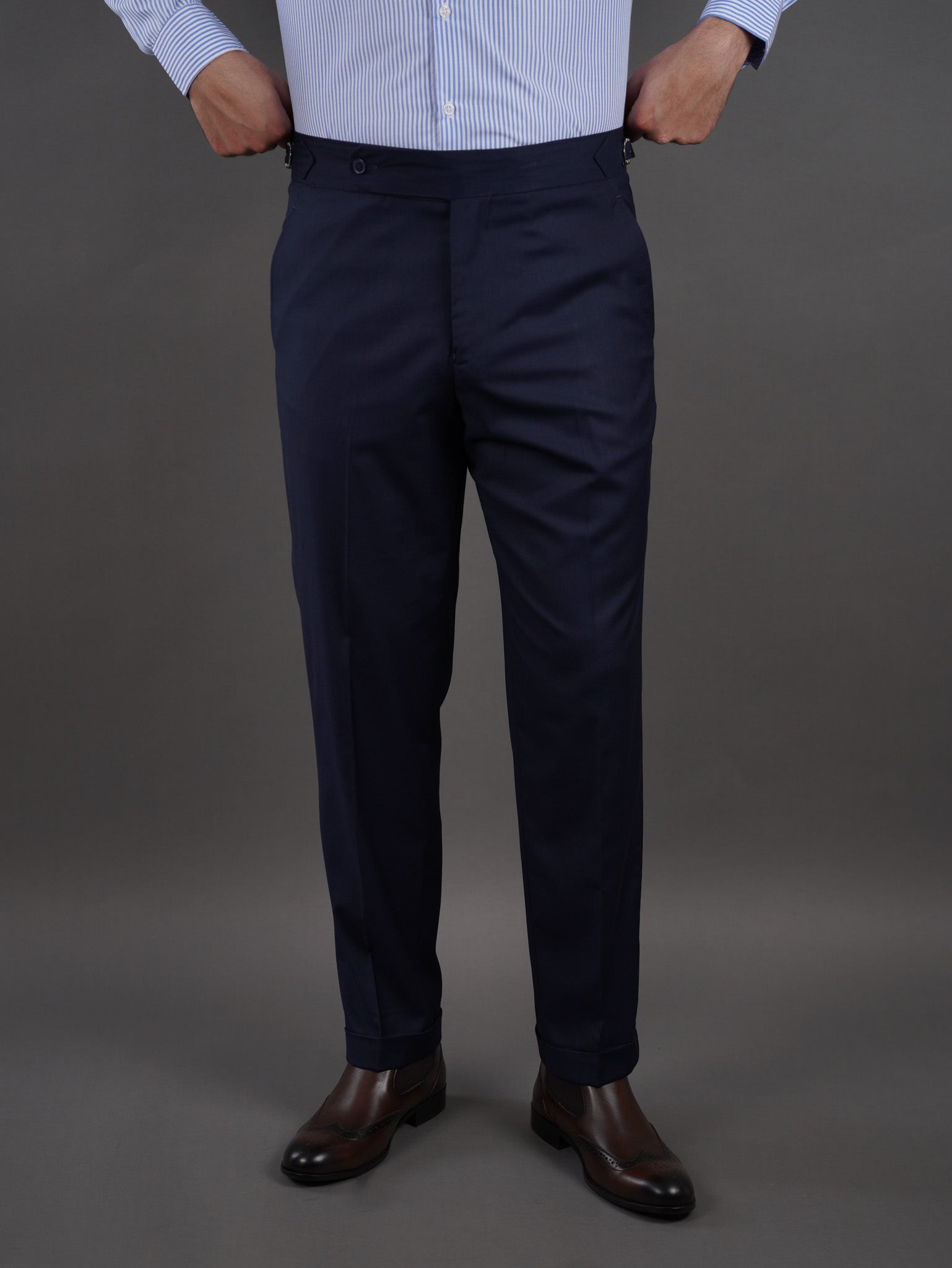 slim  fit chino high waist trousers -  navy