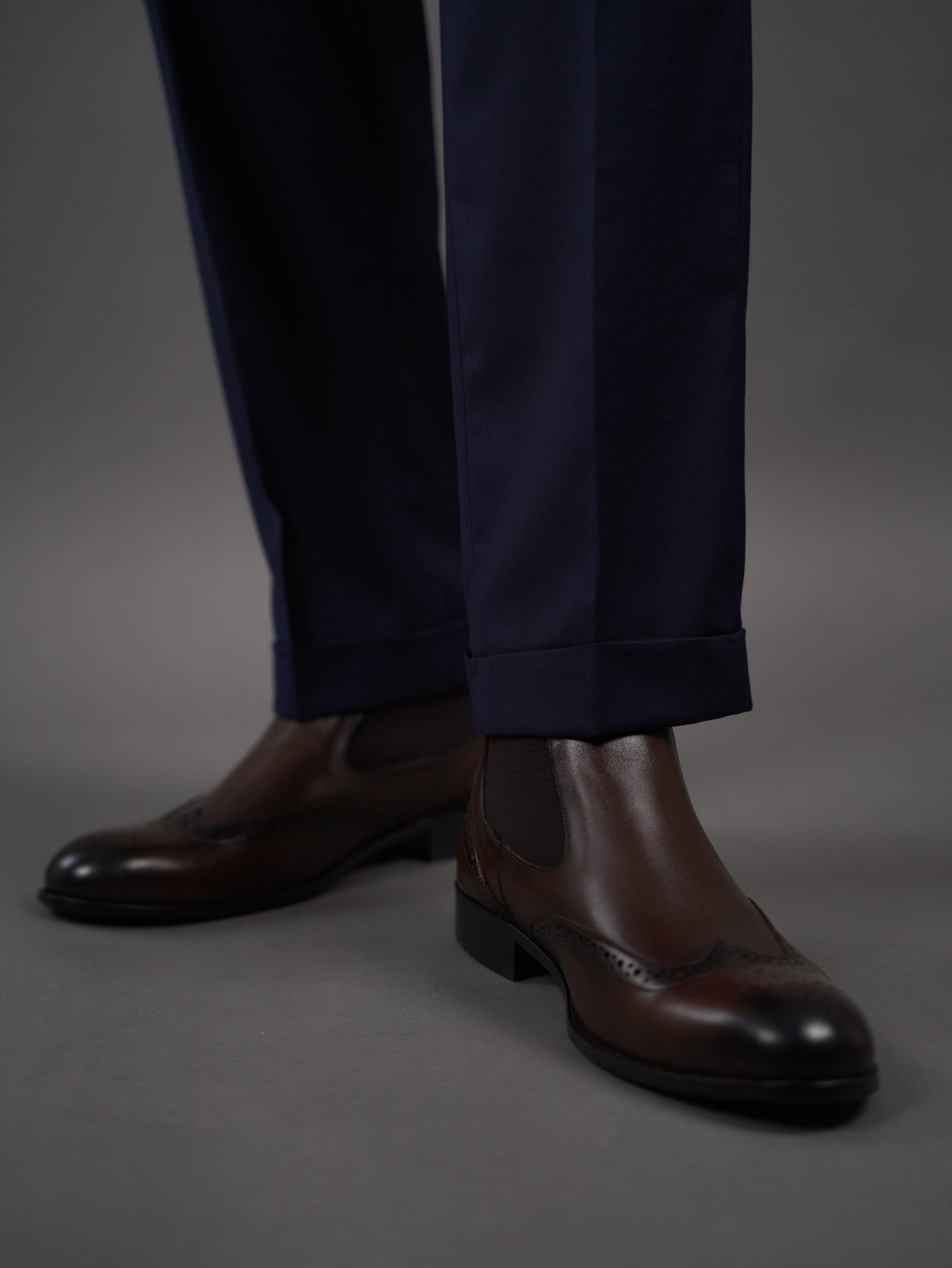 slim  fit chino high waist trousers -  navy