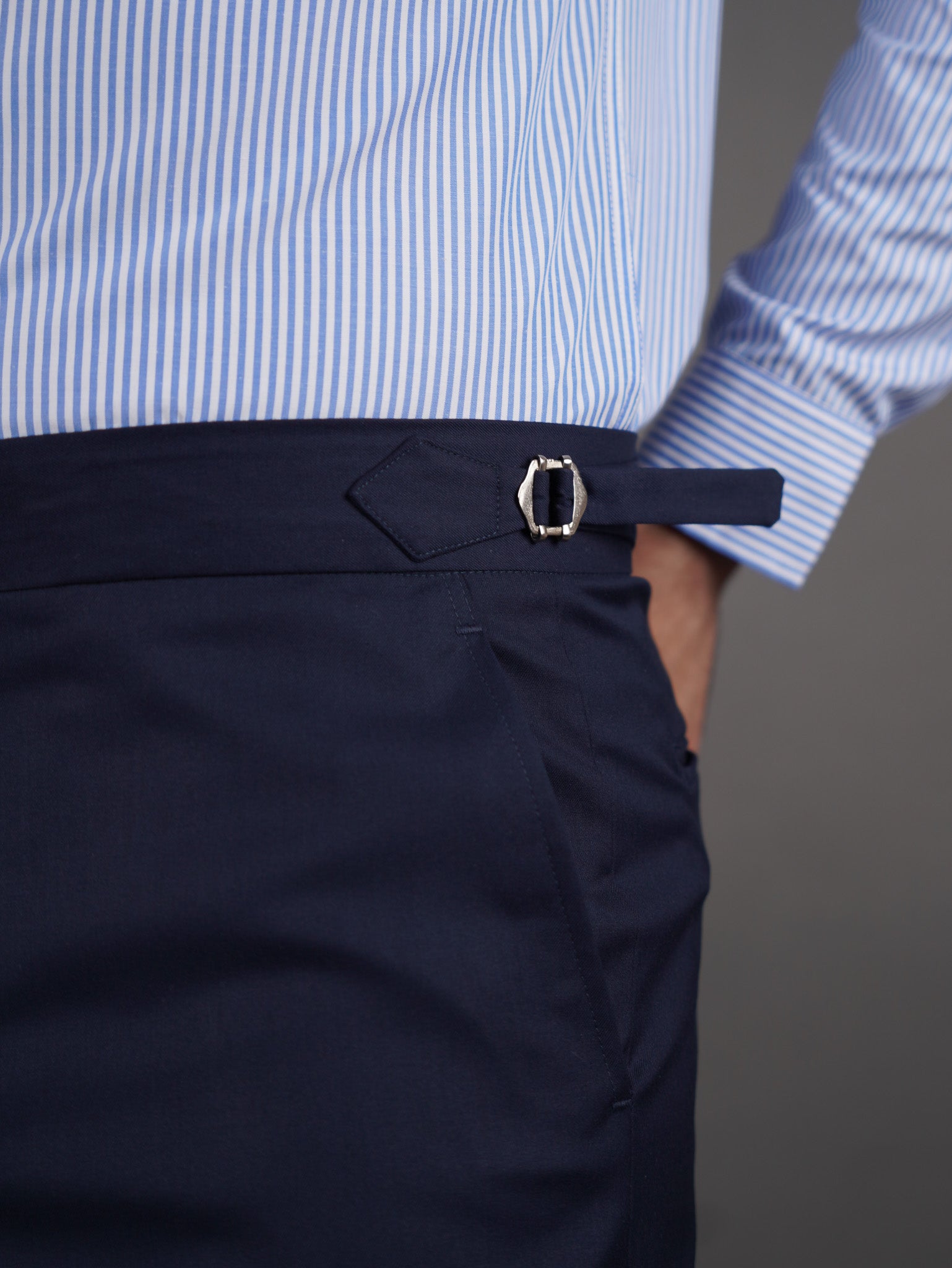 slim  fit chino high waist trousers -  navy