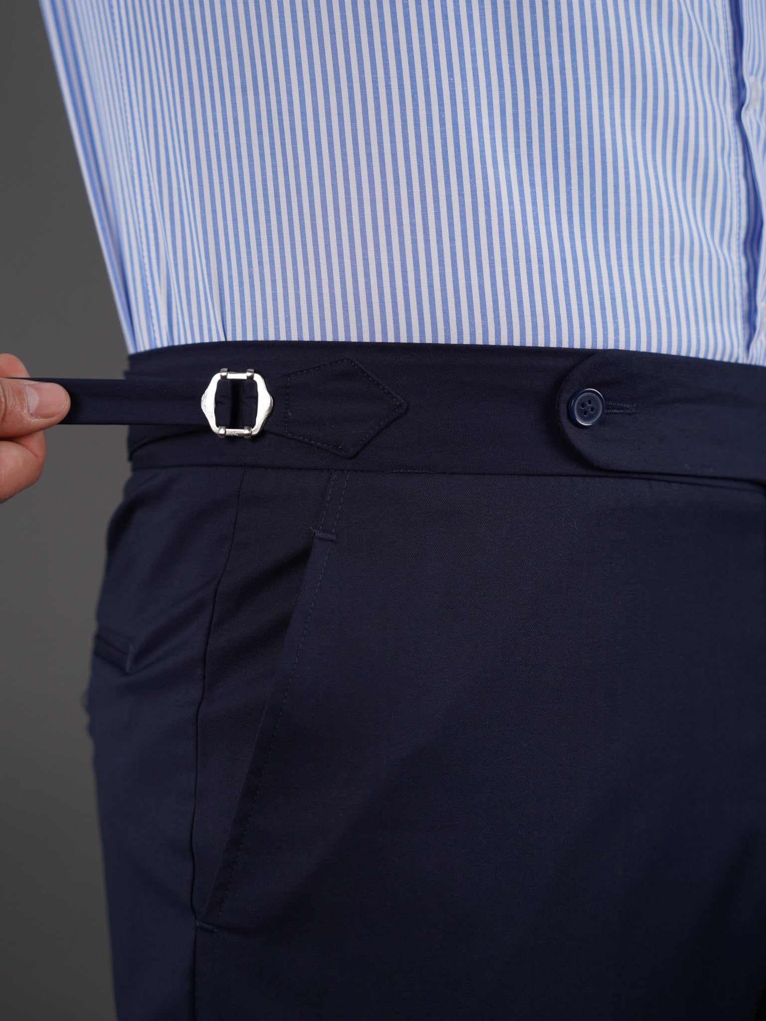 slim  fit chino high waist trousers -  navy