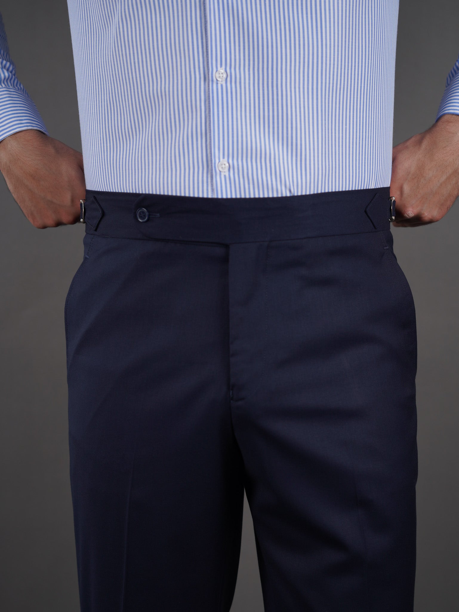 slim  fit chino high waist trousers -  navy