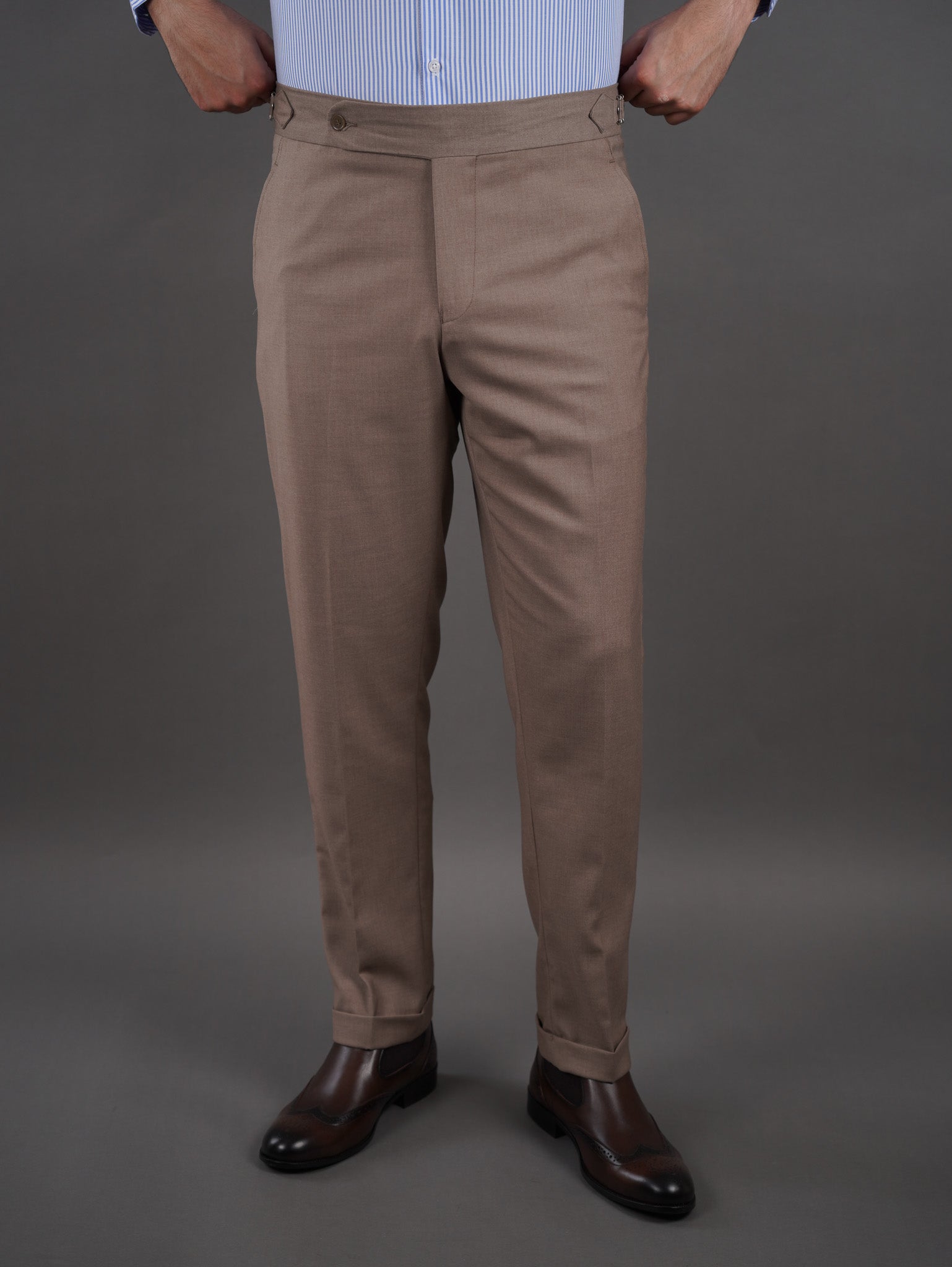 slim  fit chino high waist trousers - CACAO