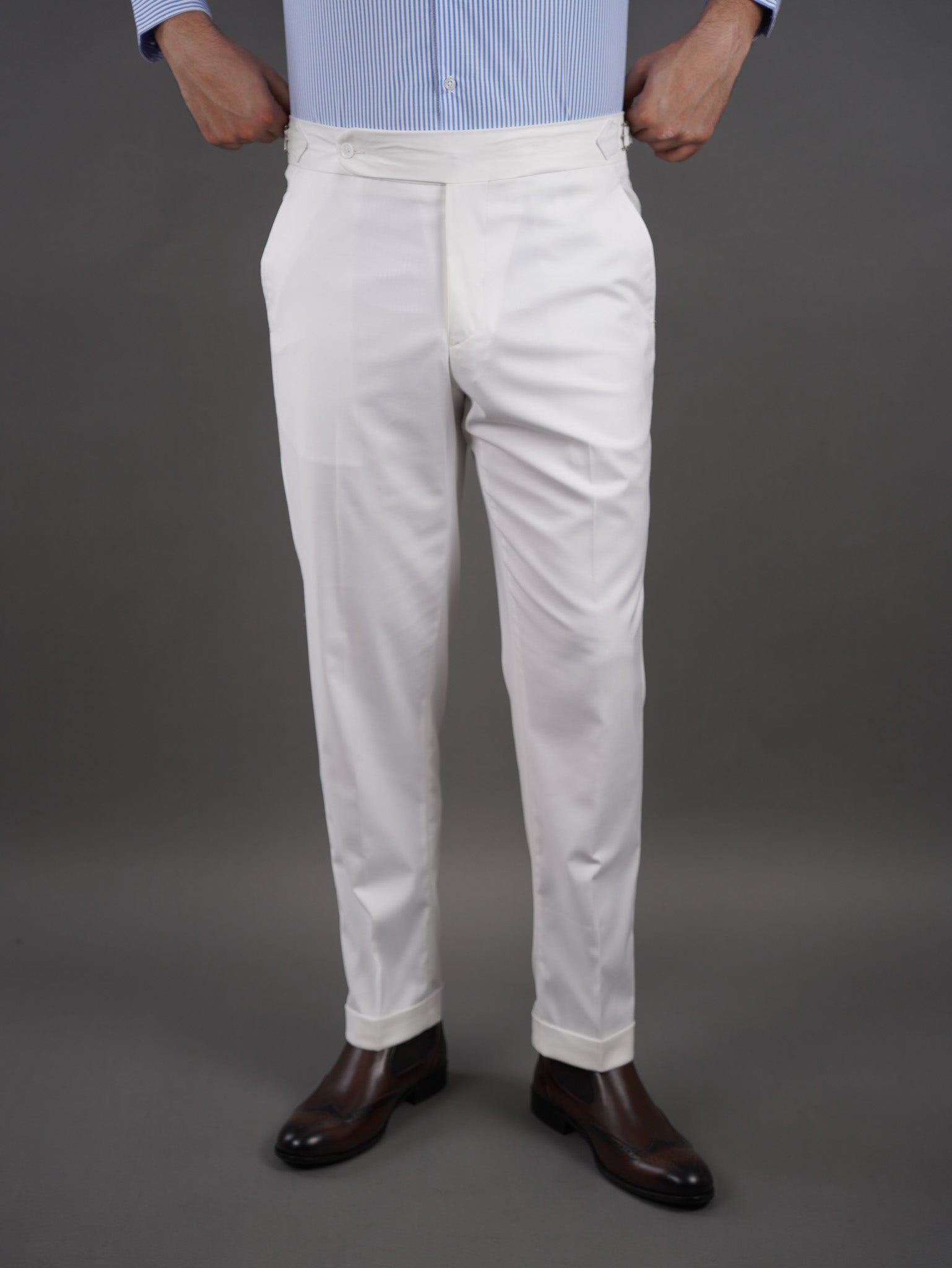 slim  fit chino high waist trousers - OFF WHITE