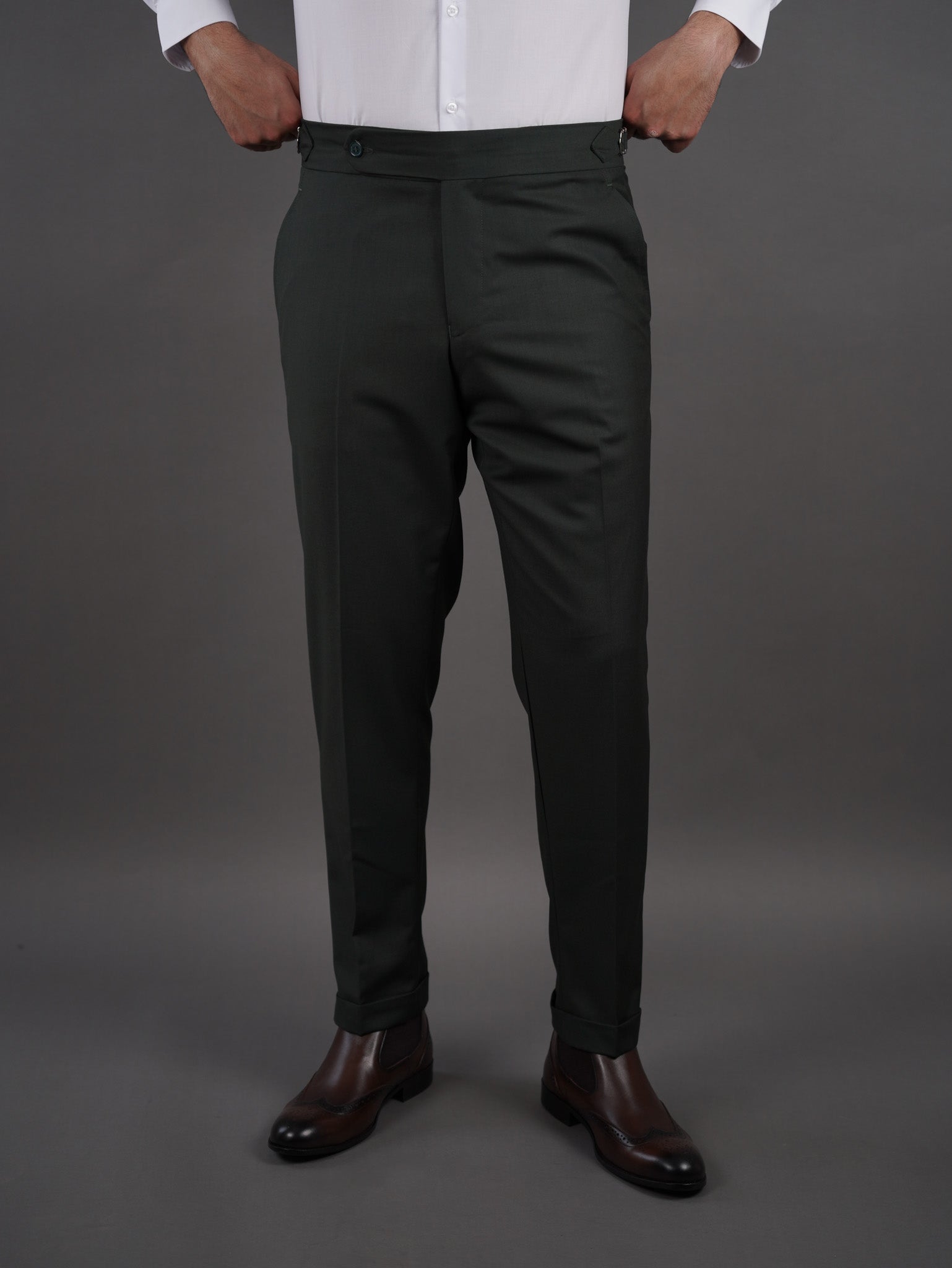 slim  fit chino high waist trousers - olive