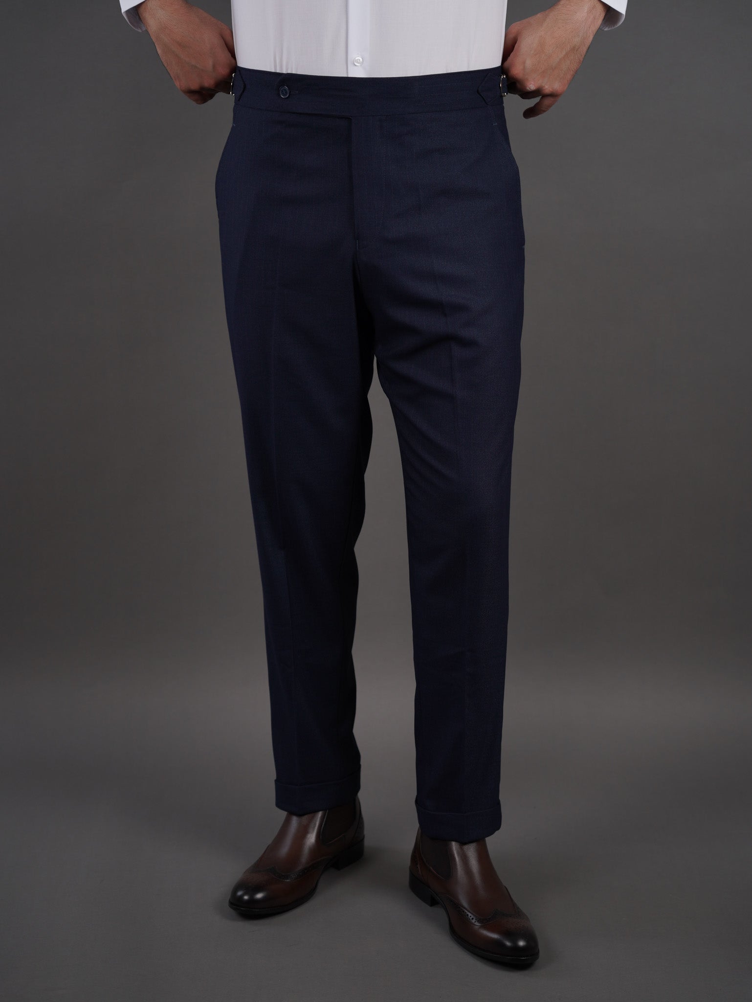 slim  fit chino high waist trousers -  NAVY S