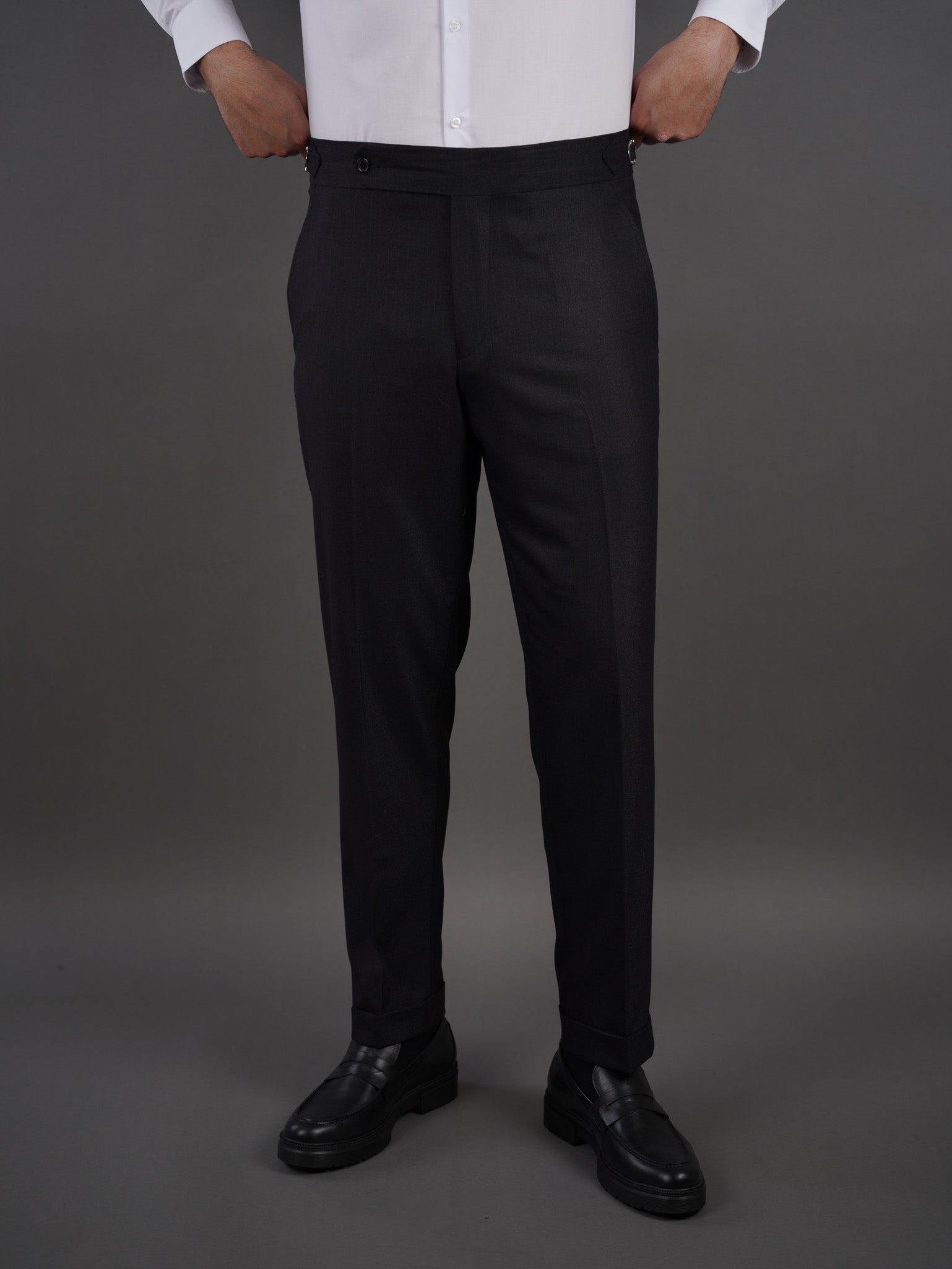 slim  fit chino high waist trousers -  BLACK
