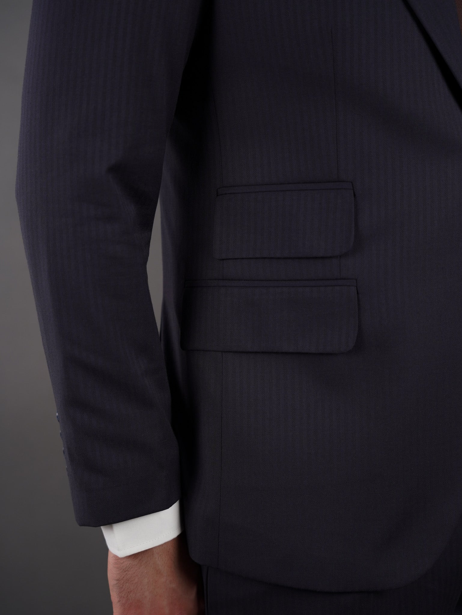 "Slim fit suit with two pockets - NAVY STRIPED