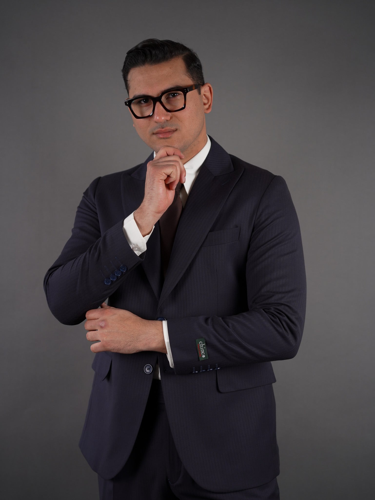 "Slim fit suit with two pockets - NAVY STRIPED