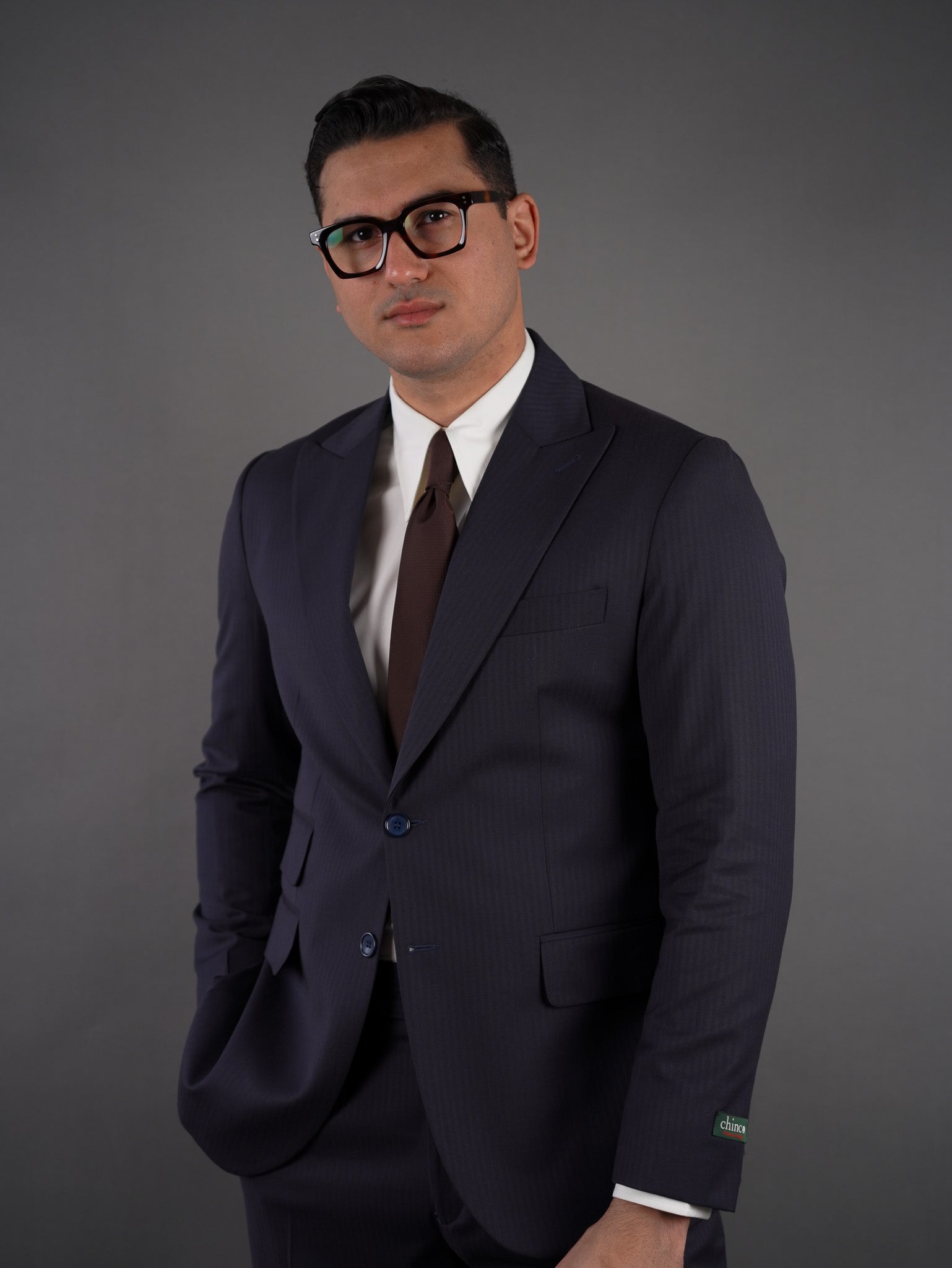 "Slim fit suit with two pockets - NAVY STRIPED