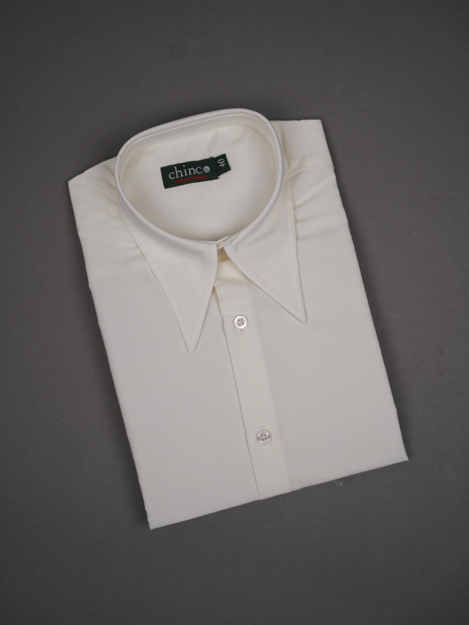 slim fit Long Point collar classic chemis - OFF WHITE
