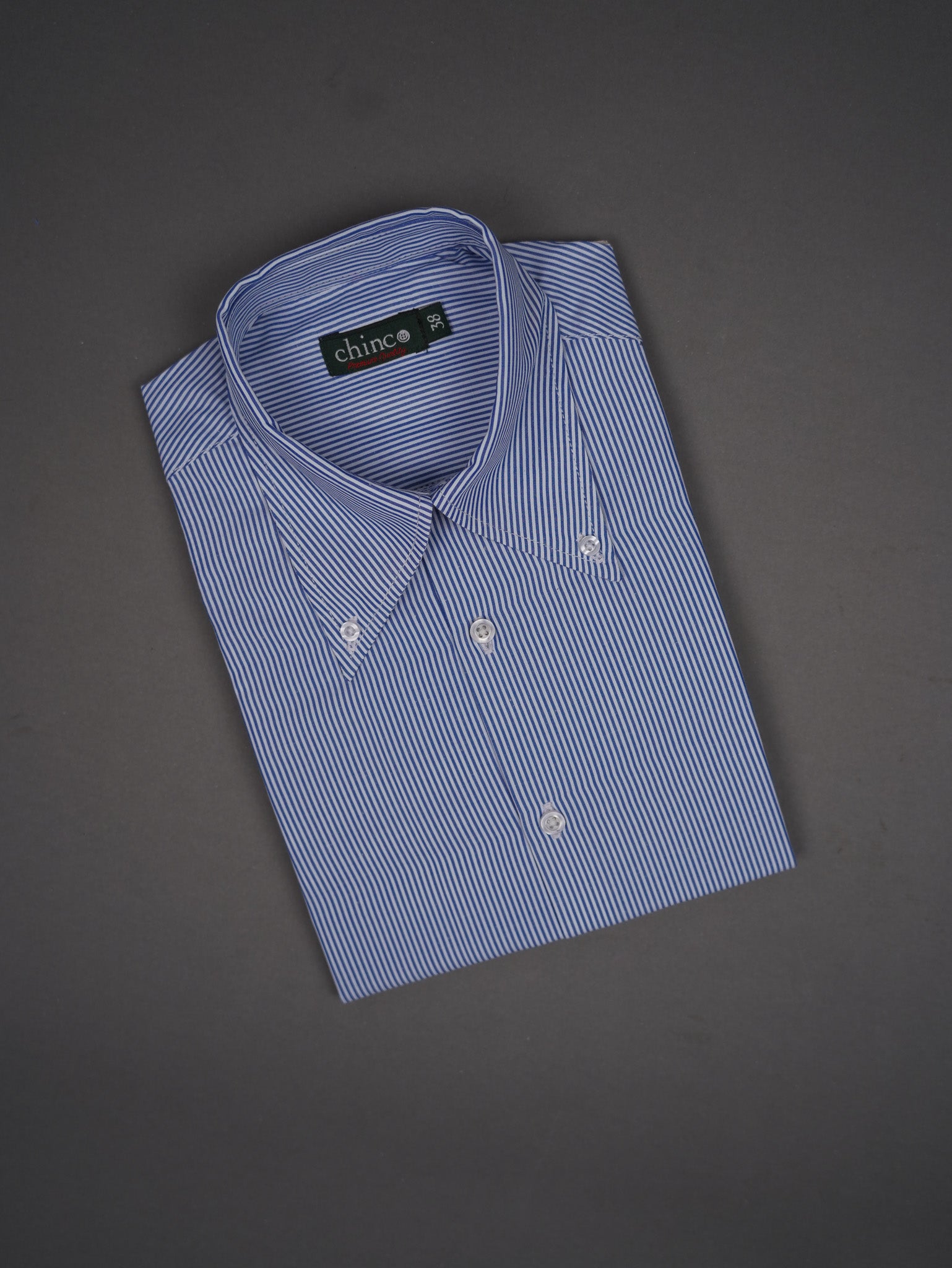 Oxford Long Point collar classic chemise -  NAVY STRIPED