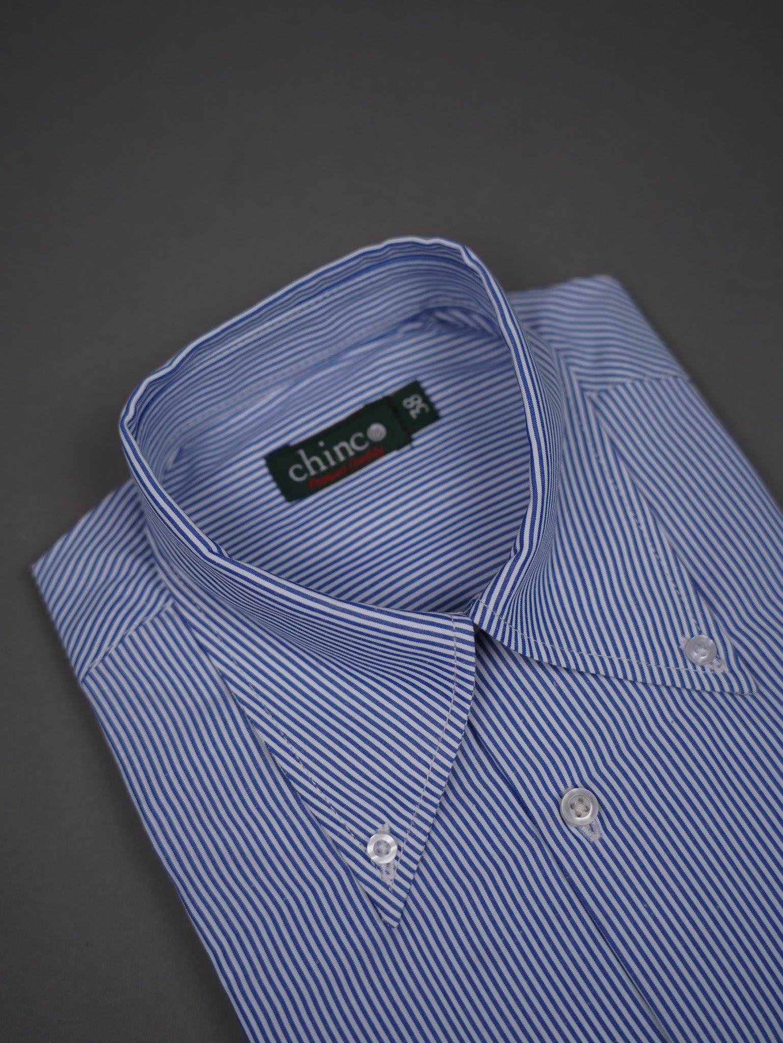 Oxford Long Point collar classic chemise -  NAVY STRIPED