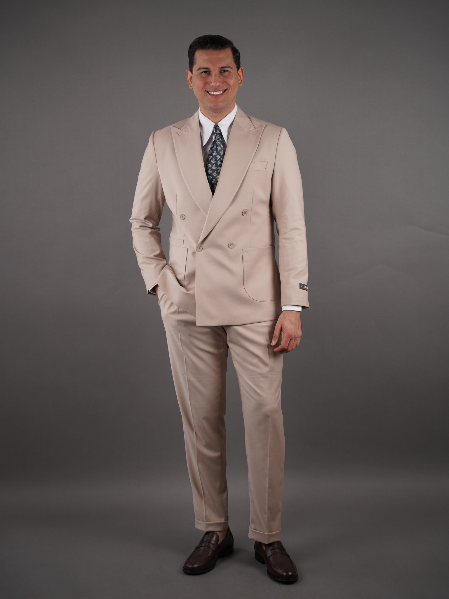 Four-Button Double-Breasted Unlined suit - beige